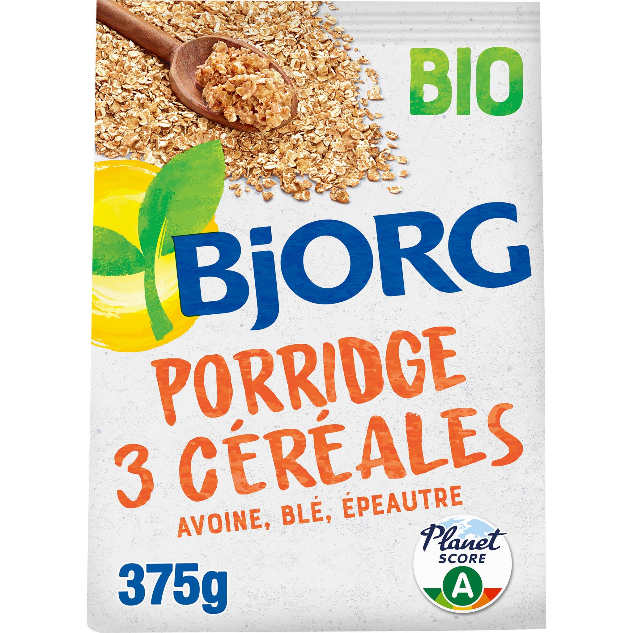 Voir la diapositive 2 : BJORG Porridge bio aux 3 céréales avoine blé et épeautre 375g