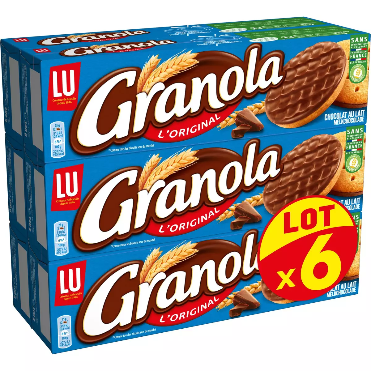 GRANOLA Biscuits sablés nappés de chocolat au lait 6 boîtes  6x200g