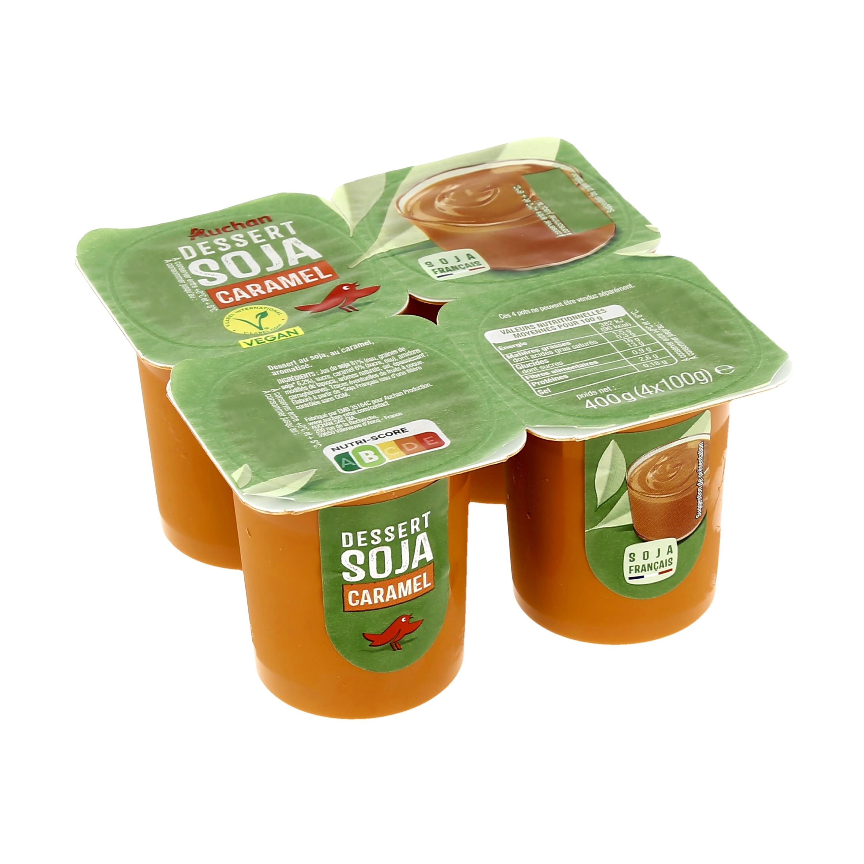 Voir la diapositive 2 : AUCHAN Dessert au soja et caramel vegan 4x100g