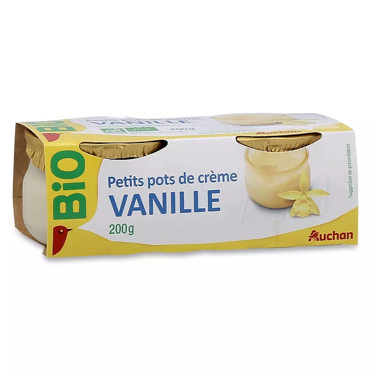 AUCHAN BIO Pot de crème à la vanille 2x100g