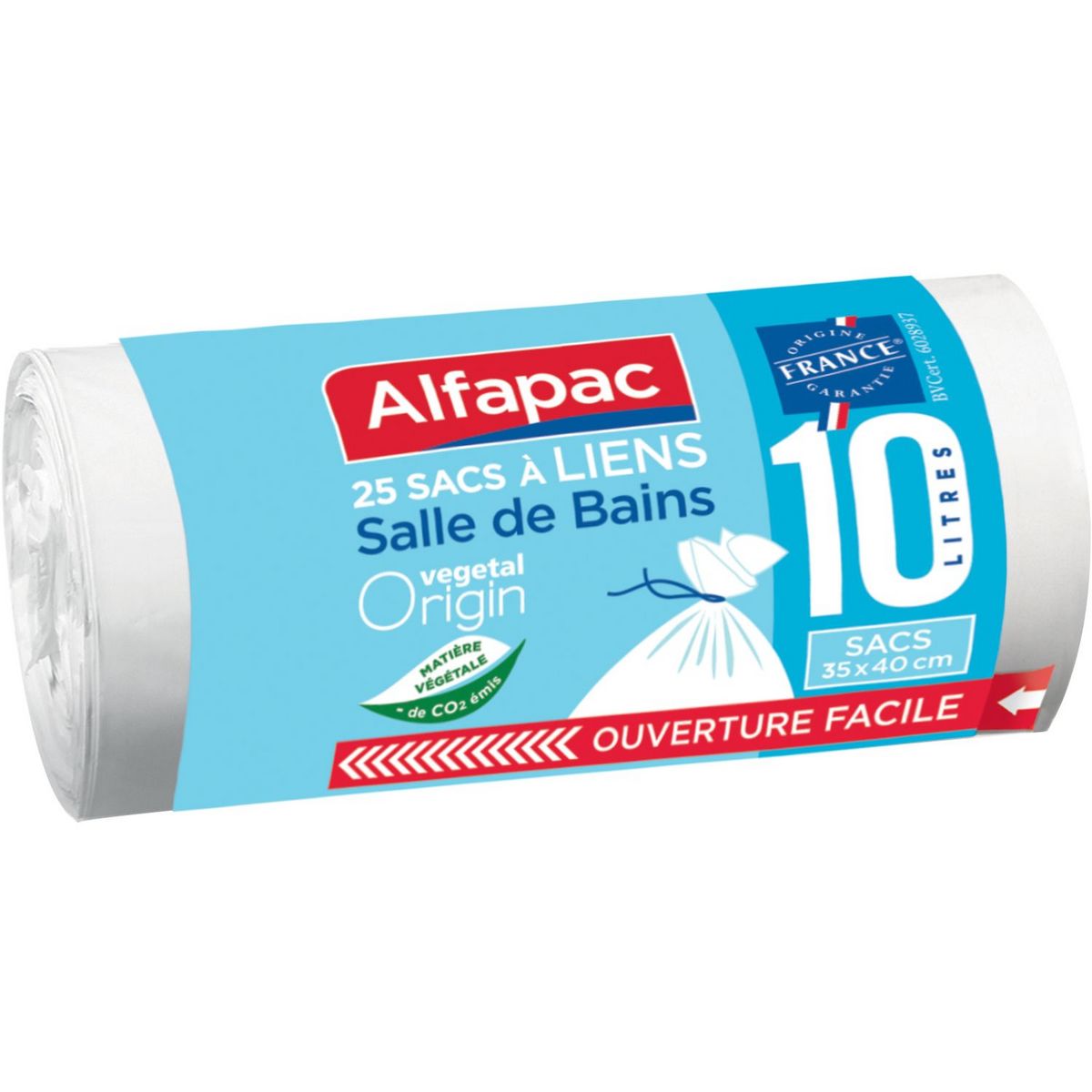 ALFAPAC Sacs poubelle végétal salle de bain à liens détachables 10l 25 sacs