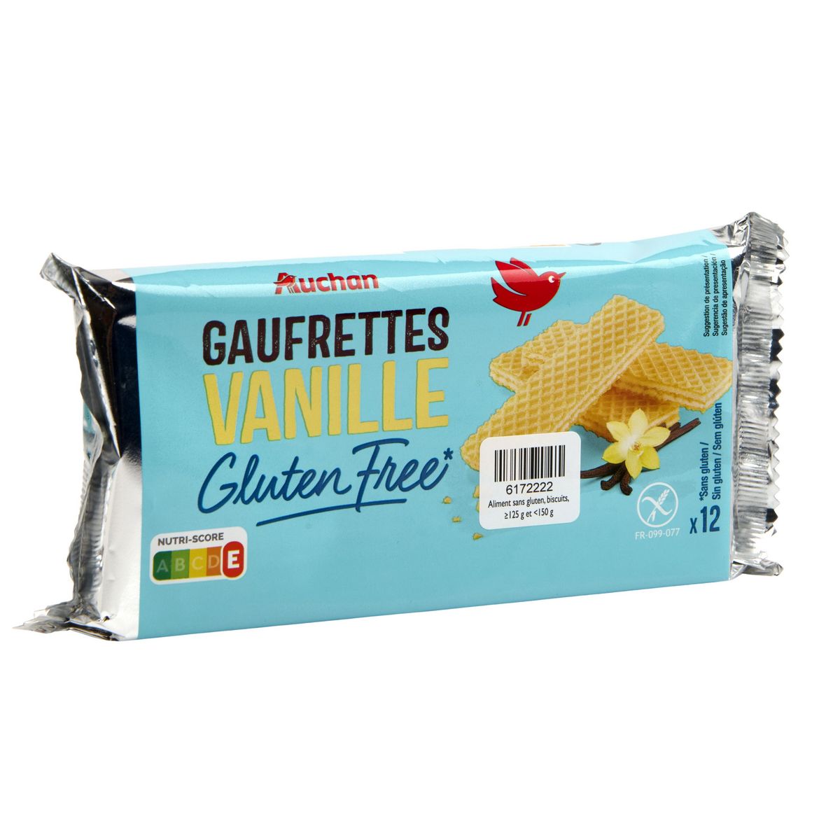AUCHAN Gaufrettes vanille sans gluten 12 gaufrettes 125g
