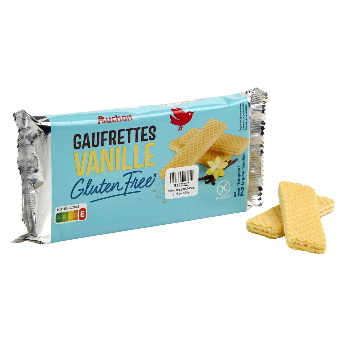AUCHAN Gaufrettes vanille sans gluten 12 gaufrettes 125g