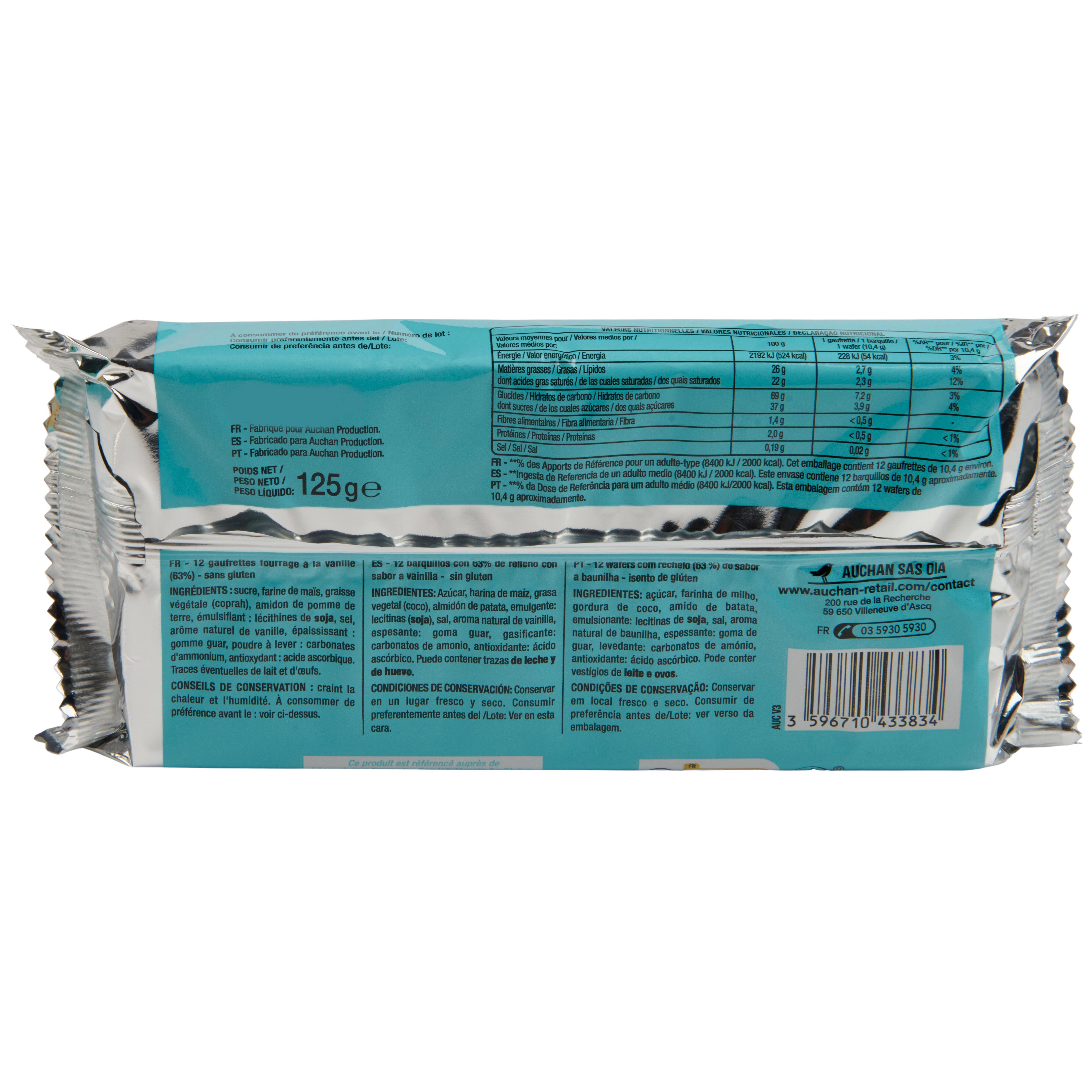 Voir la diapositive 4 : AUCHAN Gaufrettes vanille sans gluten 12 gaufrettes 125g