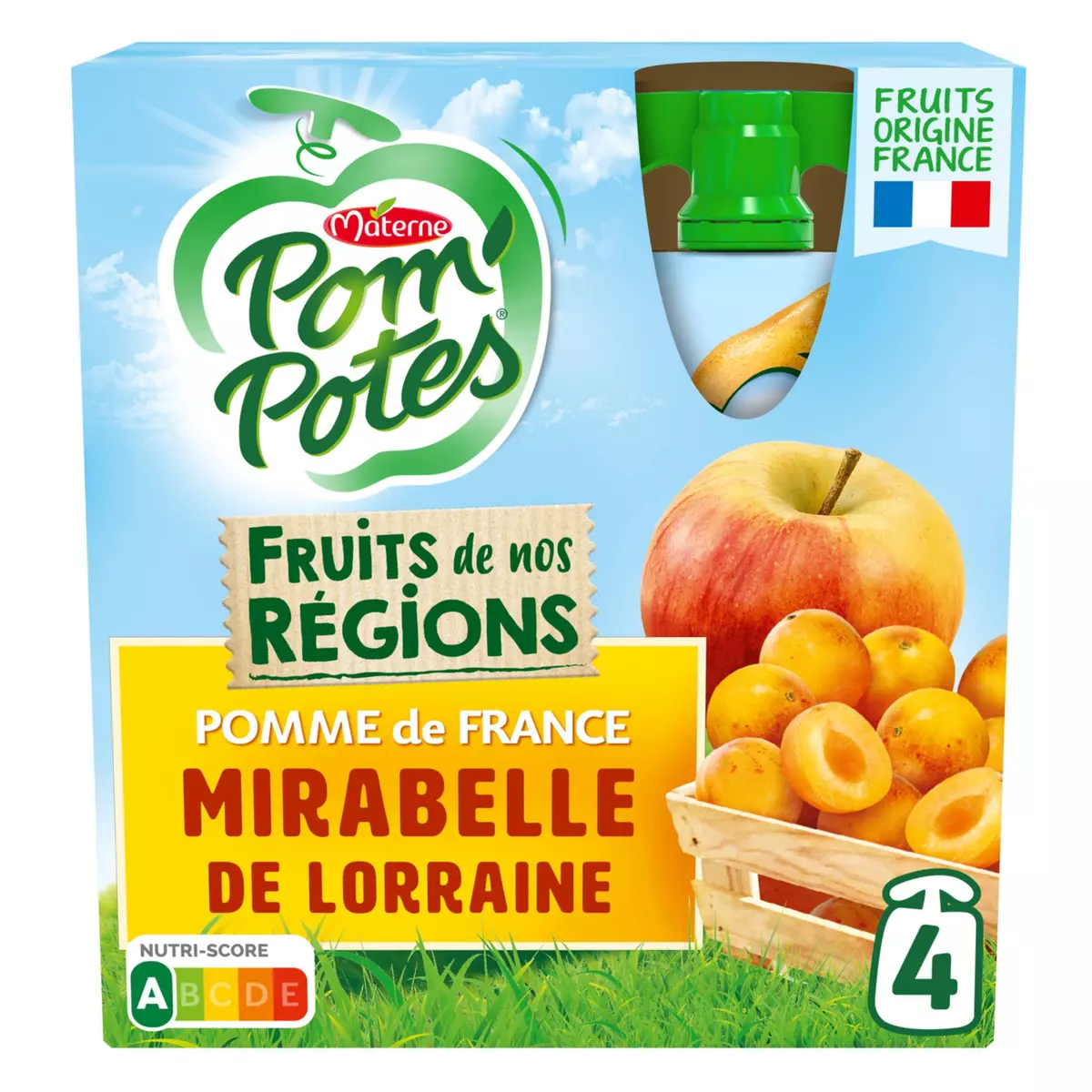 POM'POTES Gourdes pomme mirabelle sans sucres ajoutés sans conservateur 4x90g