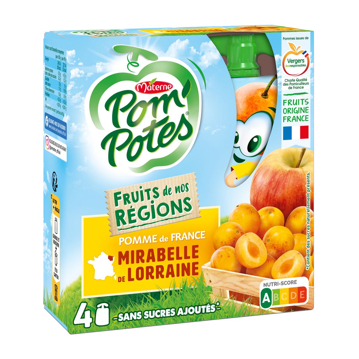 POM'POTES Gourdes pomme mirabelle sans sucres ajoutés sans conservateur 4x90g