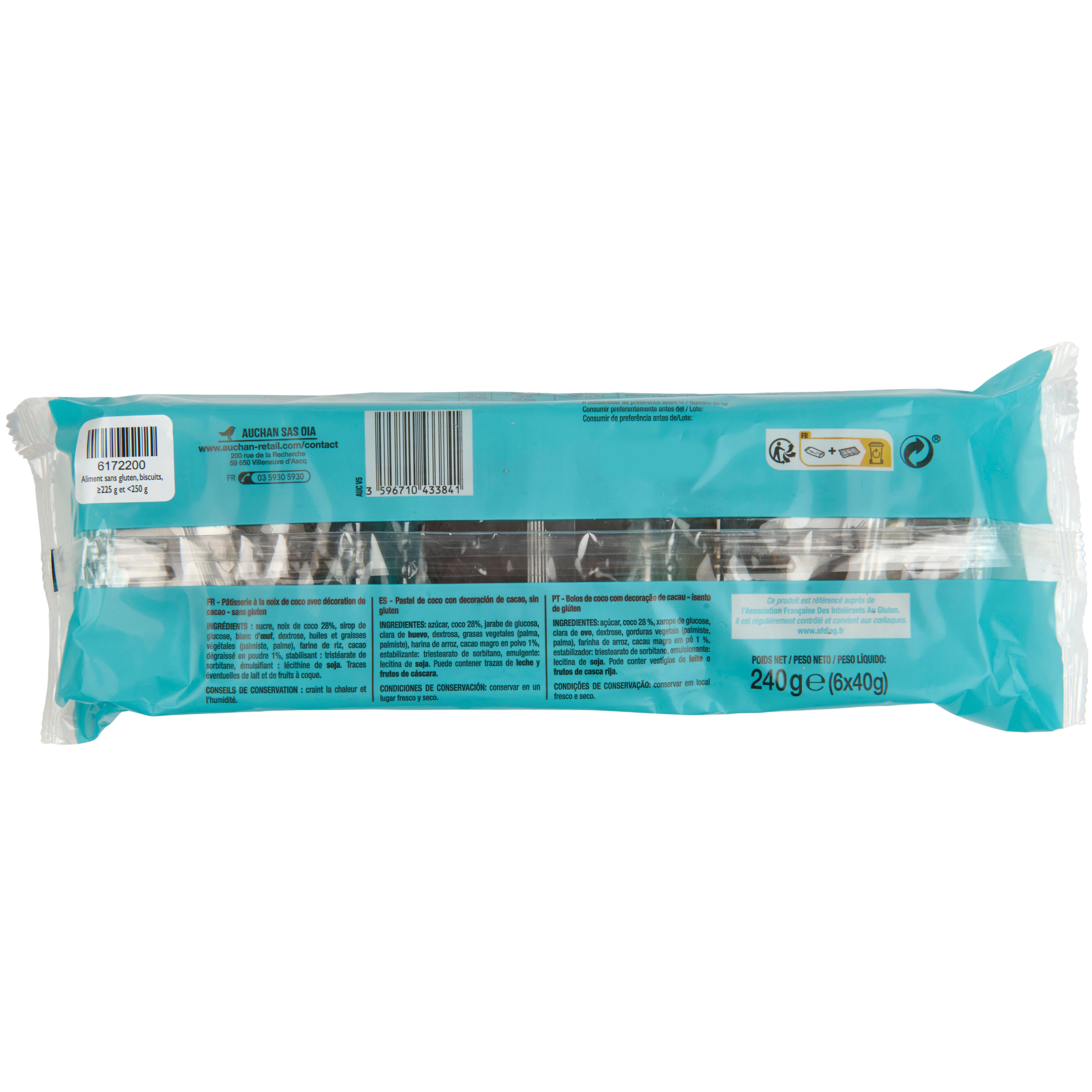 Voir la diapositive 2 : AUCHAN Biscuits rochers coco sans gluten sachets individuels 6 biscuits 240g