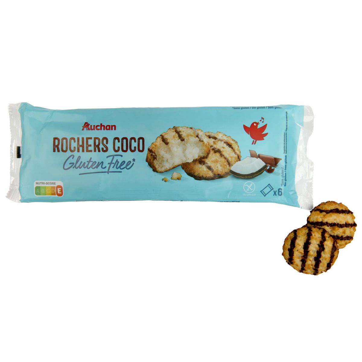 AUCHAN Biscuits rochers coco sans gluten sachets individuels 6 biscuits 240g
