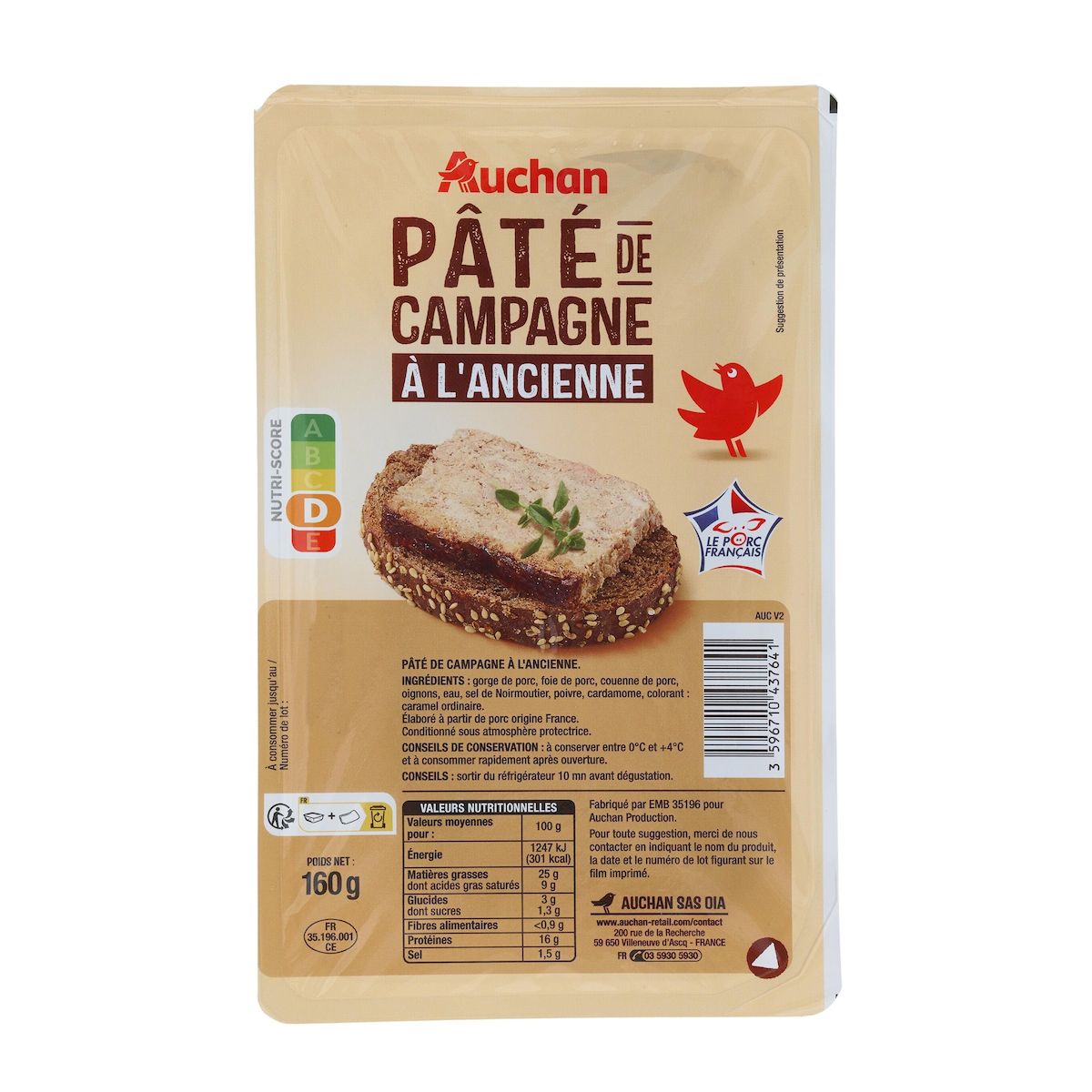 AUCHAN Pâté de campagne à l'ancienne 160g