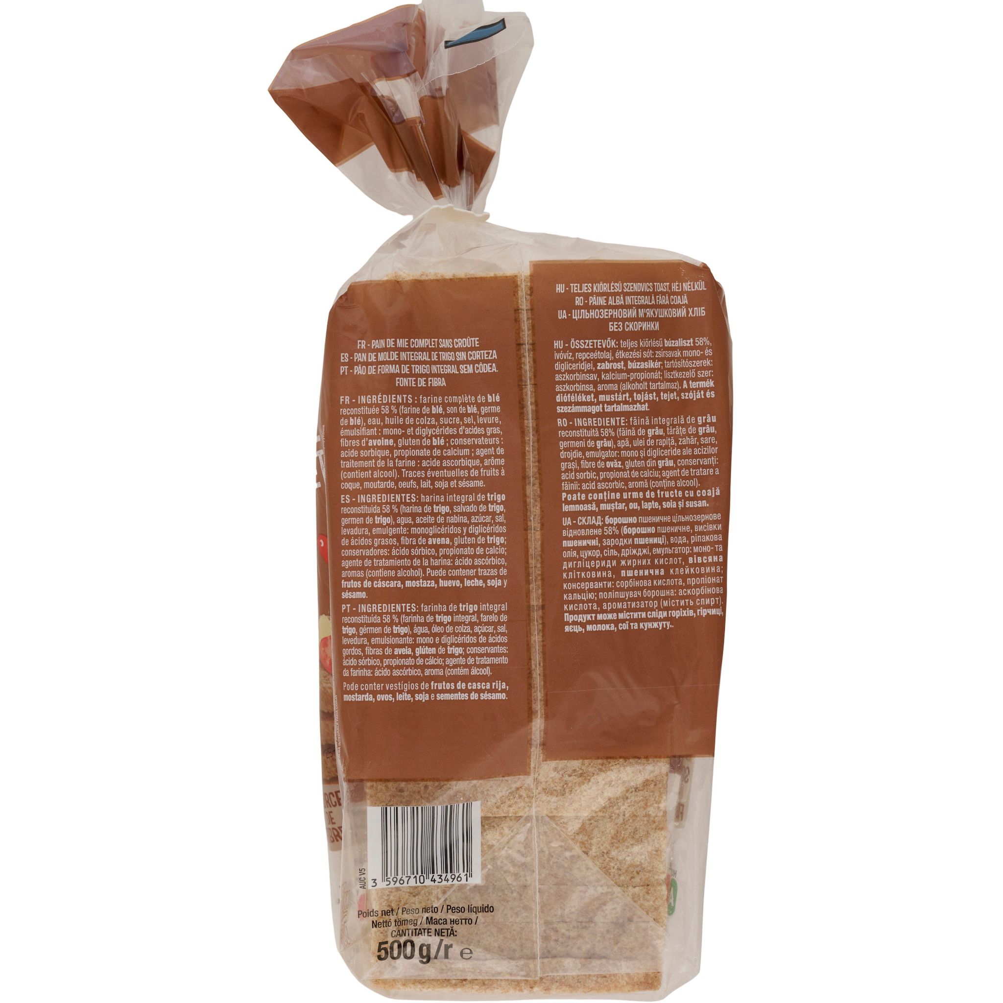 Voir la diapositive 2 : AUCHAN Pain de mie complet sans croûte sans huile de palme 20 tranches 500g