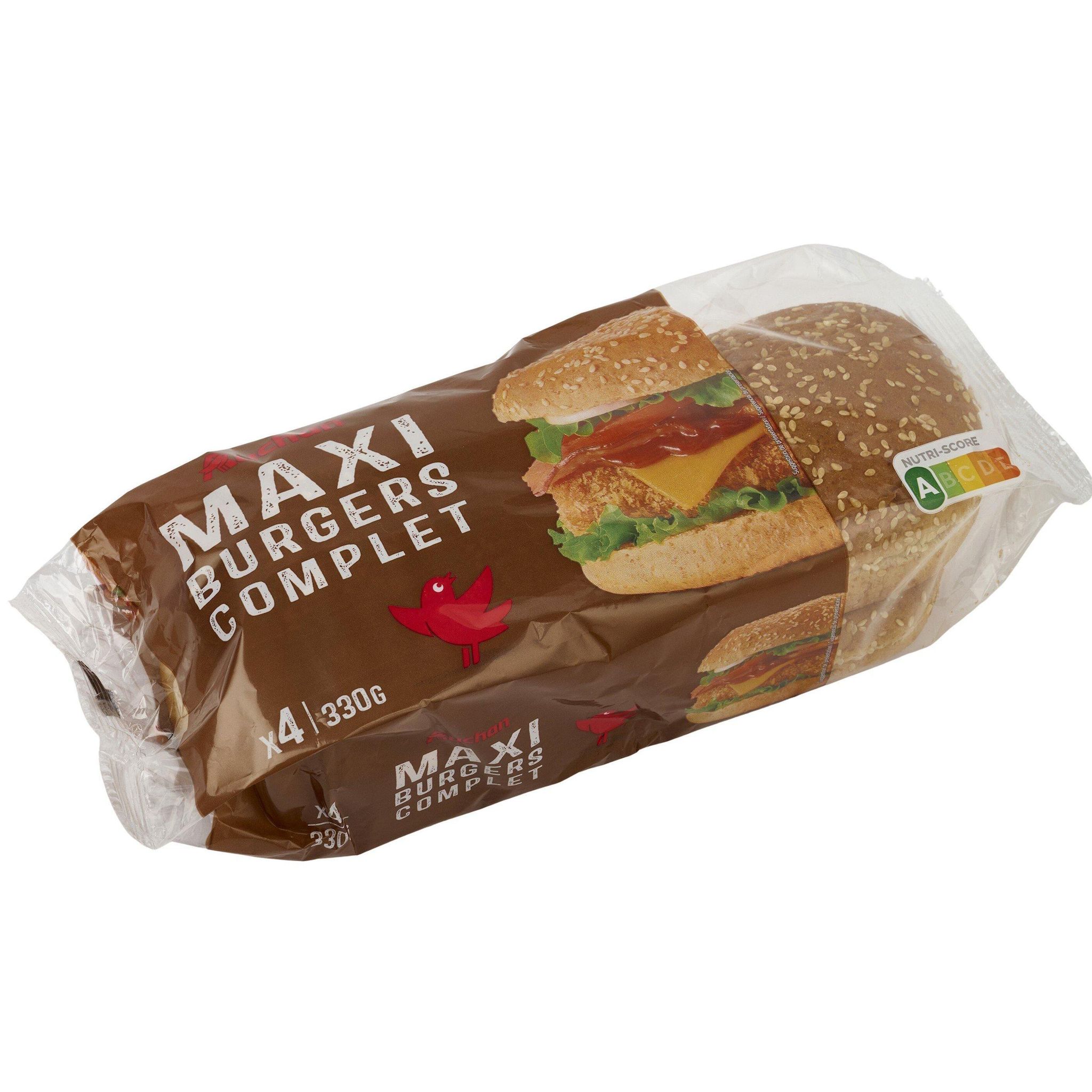 Voir la diapositive 3 : AUCHAN Pain burger maxi complet 4 pièces 330g