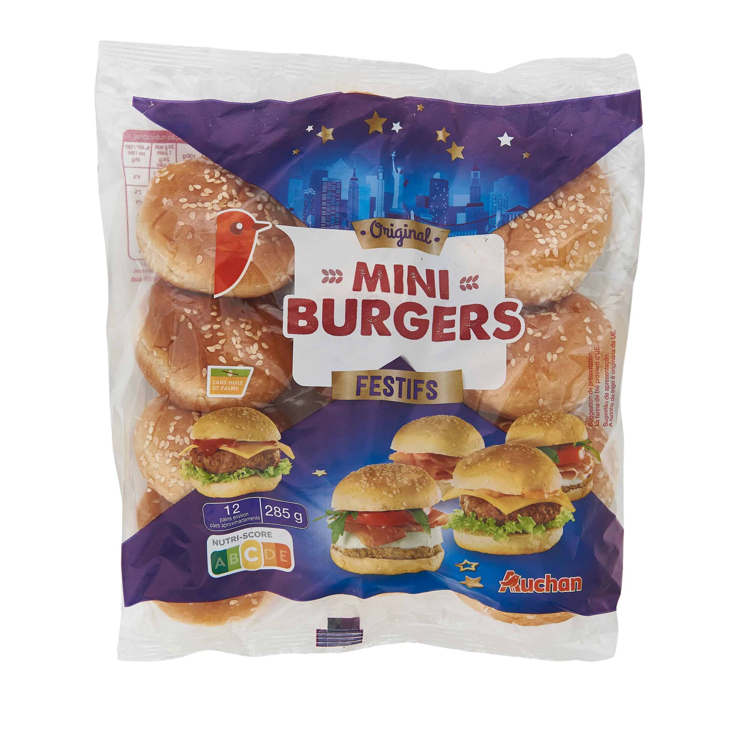Voir la diapositive 2 : AUCHAN Mini pains burgers 12 pièces 285g