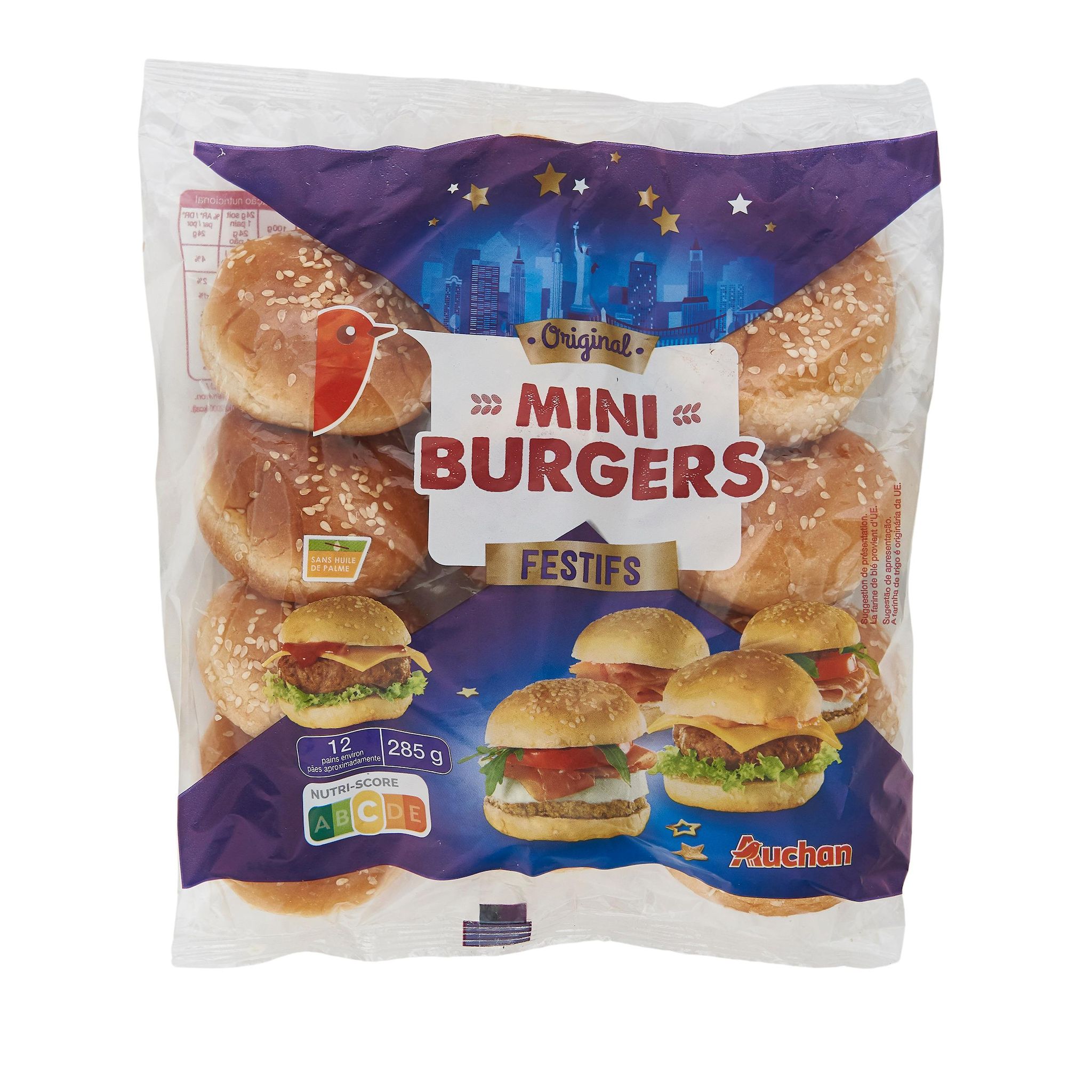 Voir la diapositive 2 : AUCHAN Pain mini burger 12 pièces 285g