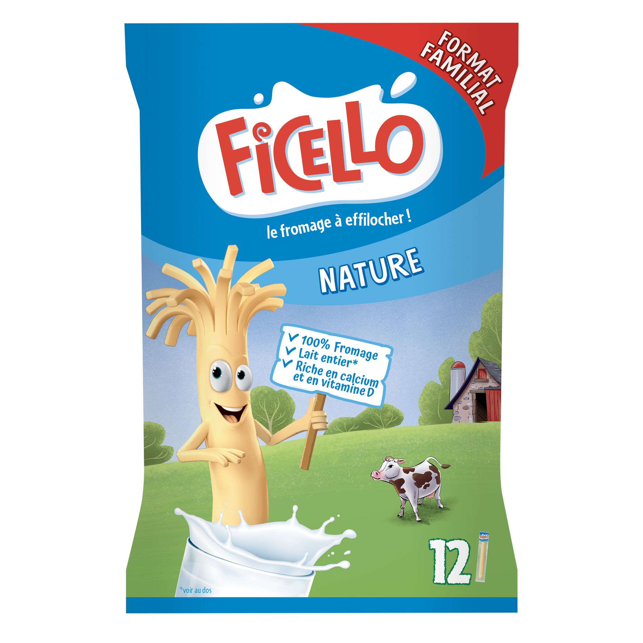 FICELLO Bâtonnets de fromage à effilocher nature 12 pièces 252g