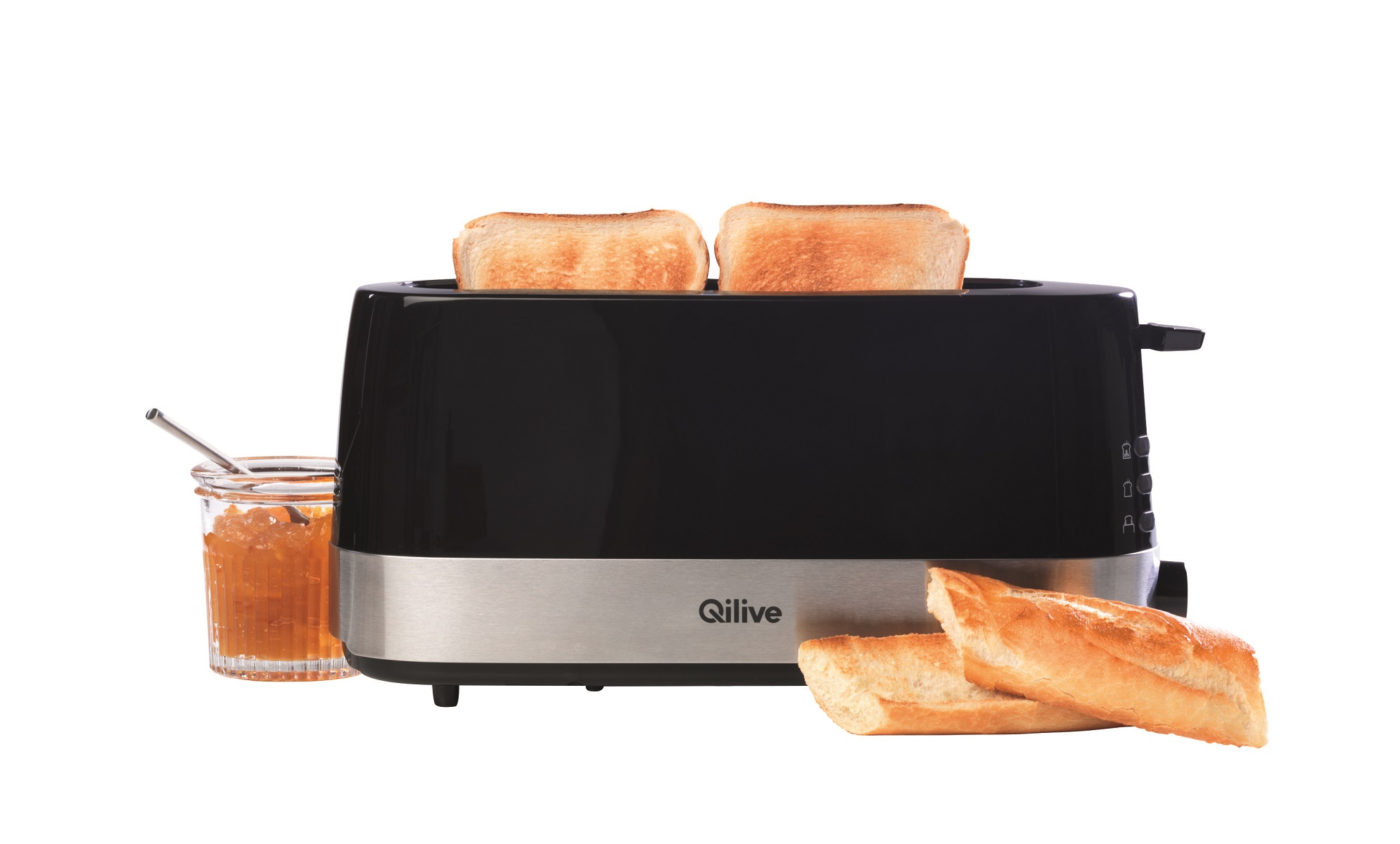 Voir la diapositive 5 : QILIVE Grille pain Q.5785, noir/inox