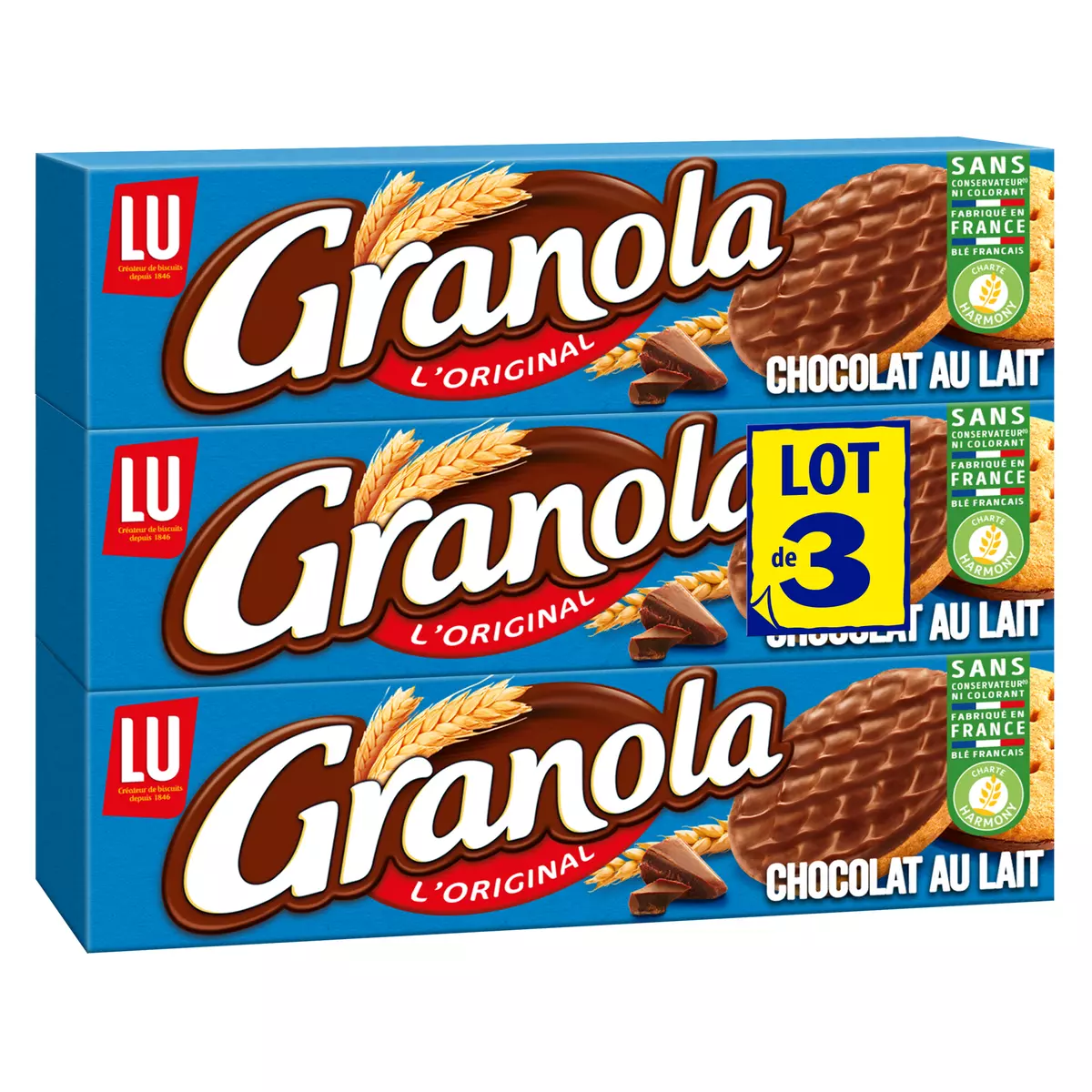 GRANOLA Biscuits sablés nappés de chocolat au lait 3x16 biscuits 3x200g