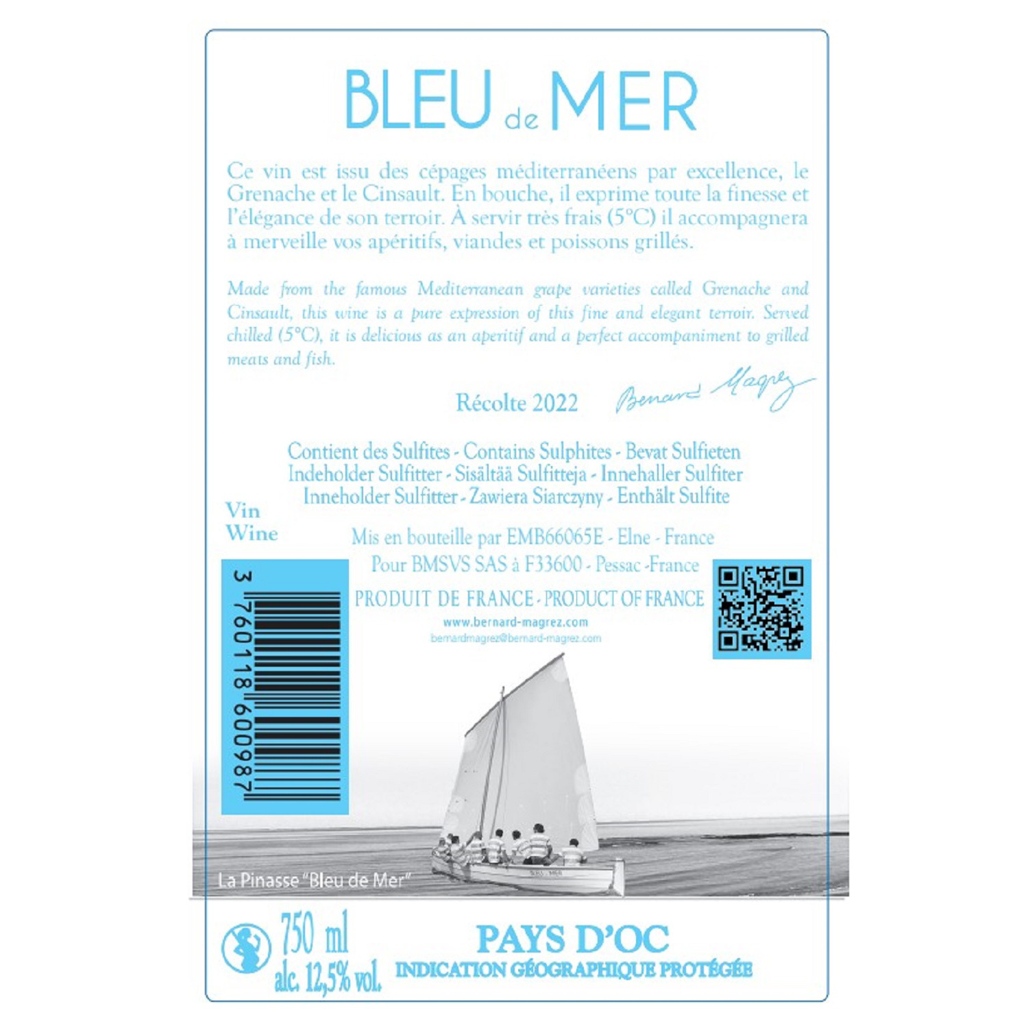 Voir la diapositive 2 : BERNARD MAGREZ IGP Pays-d'Oc Bleu de Mer rosé 75cl