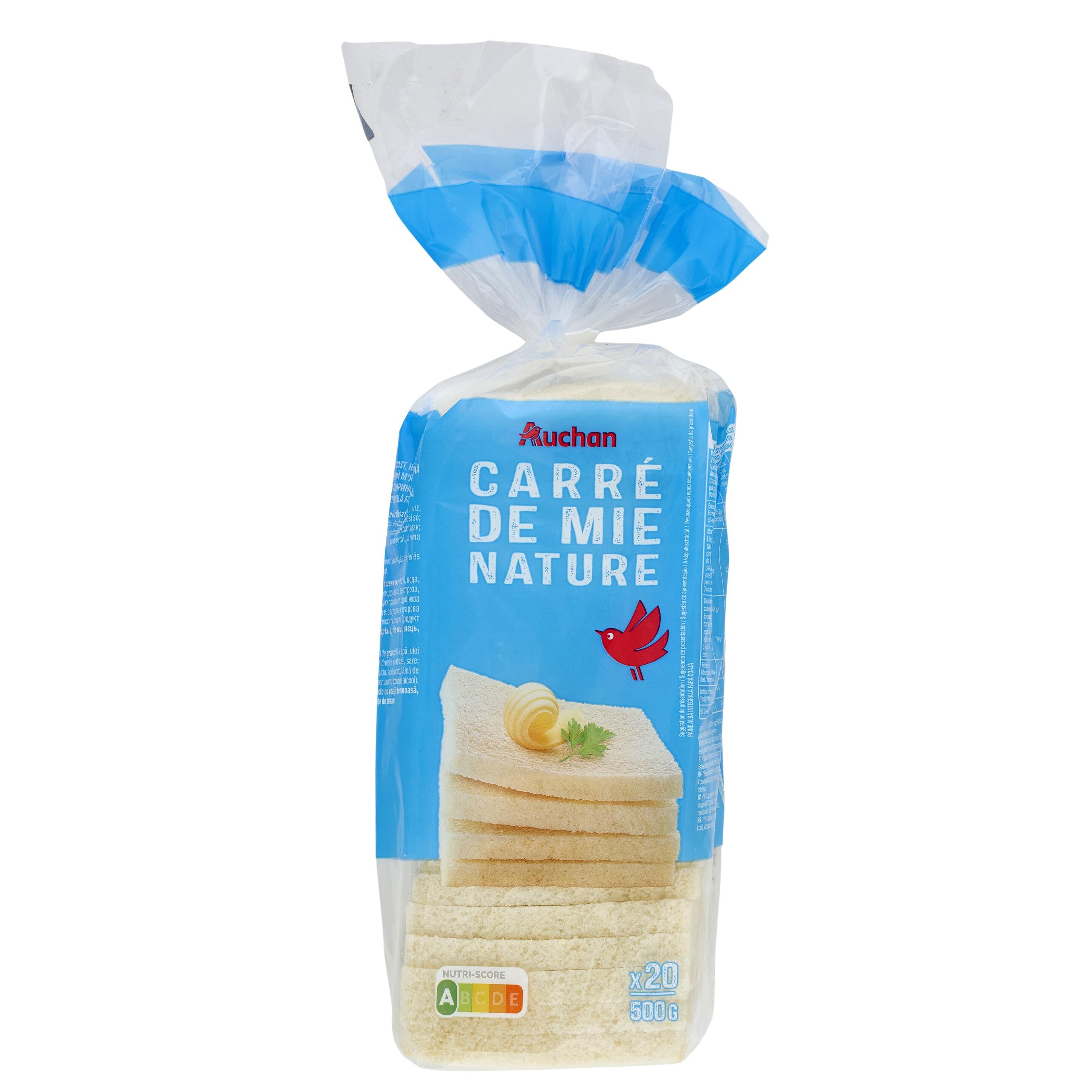Voir la diapositive 3 : AUCHAN Pain de mie nature sans croûte sans huile de palme 20 tranches 500g