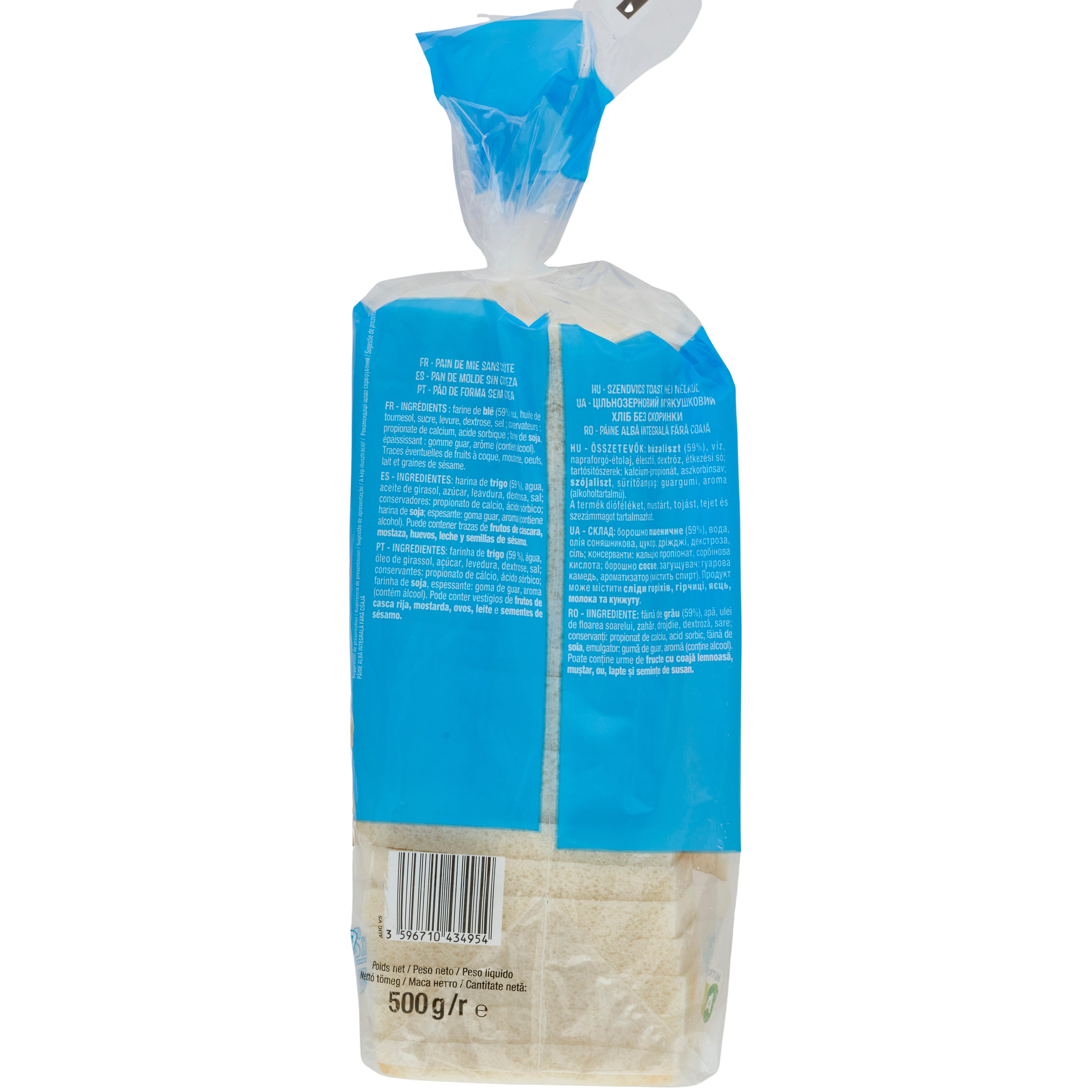 Voir la diapositive 4 : AUCHAN Pain de mie nature sans croûte sans huile de palme 20 tranches 500g