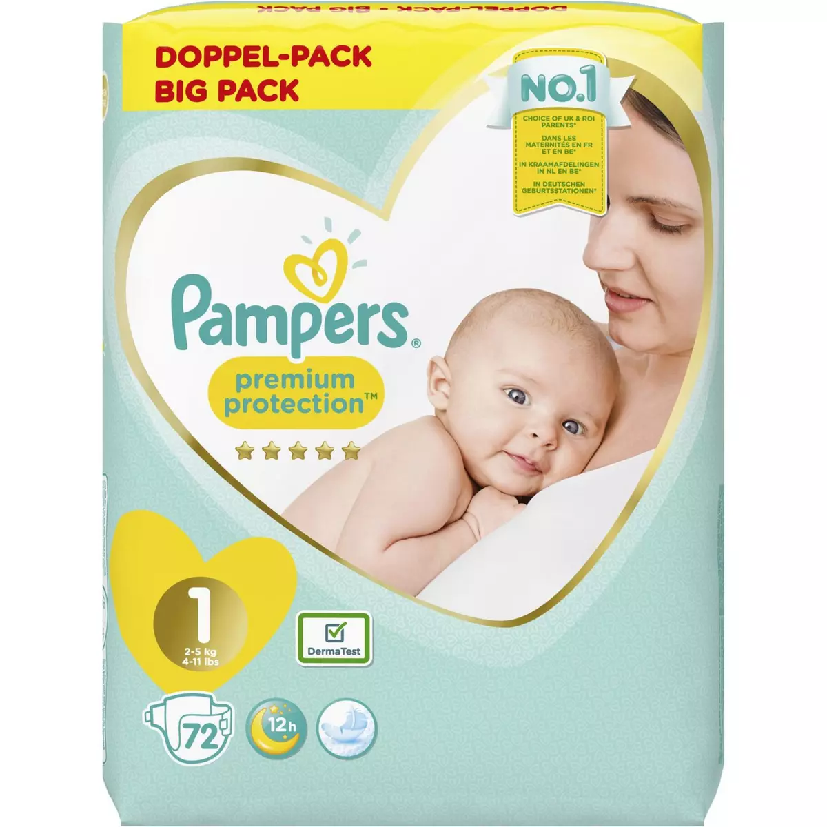 PAMPERS Premium protection mega pack couches taille 1 (2-5kg) 72 couches