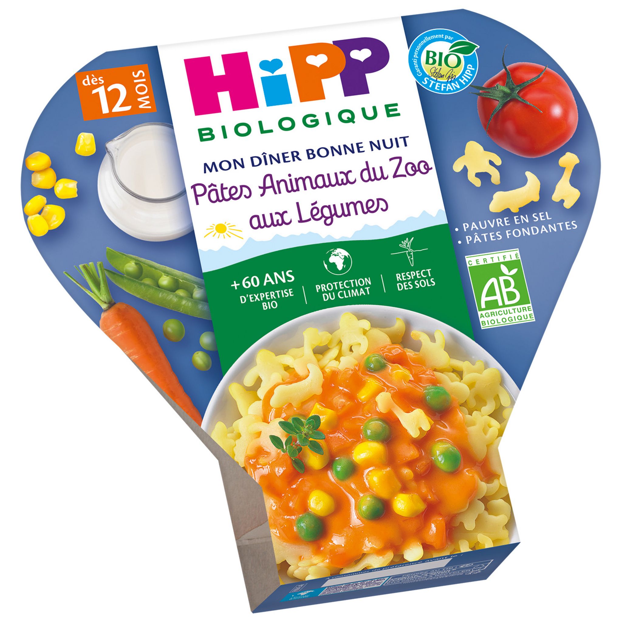 Voir la diapositive 2 : HIPP Assiette pâtes animaux du zoo au légumes bio dès 12 mois 230g