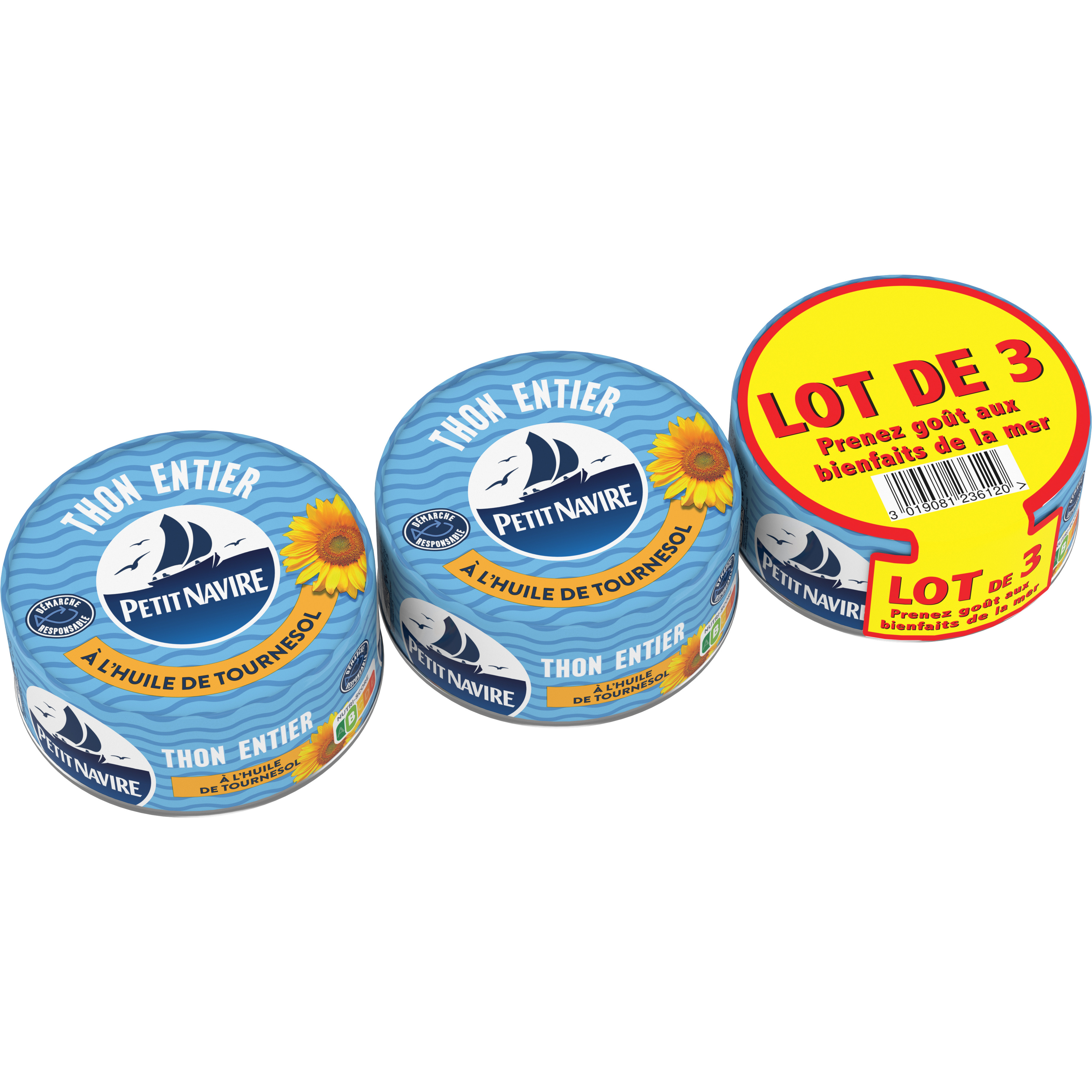 PETIT NAVIRE Thon entier à l'huile de tournesol lot de 3 3x160g