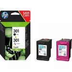 HP 301 Pack de 2 Cartouches d'encre Noir et Trois Couleurs Authentique (N9J72AE)