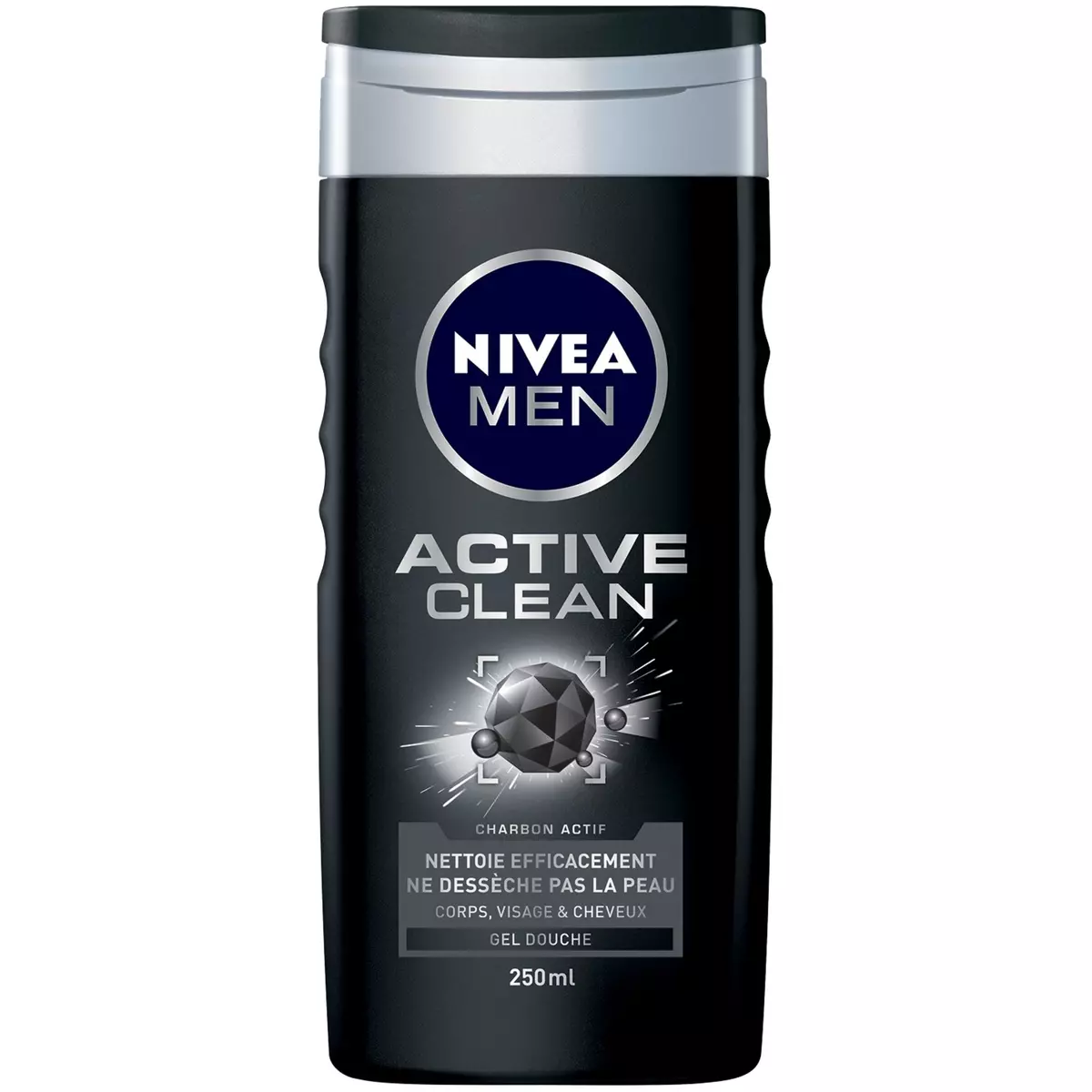NIVEA MEN Active clean gel douche corps visage et cheveux au charbon actif 250ml