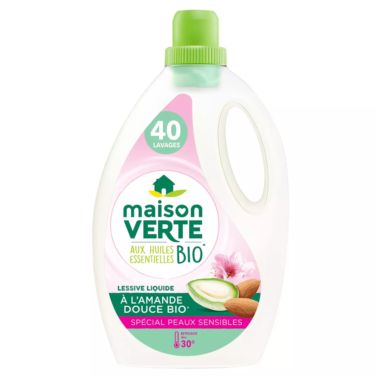 MAISON VERTE Lessive liquide écologique peaux sensibles fleur de coton 40 lavages 2,4l