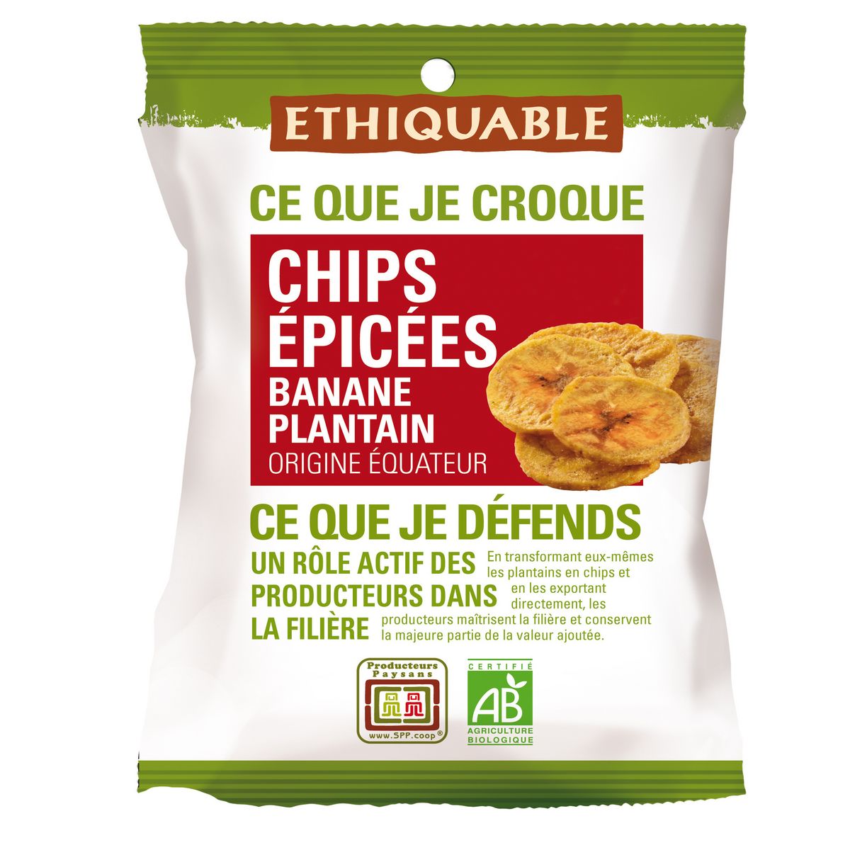 ETHIQUABLE Chips épicées de banane plantain origine Equateur bio 85g