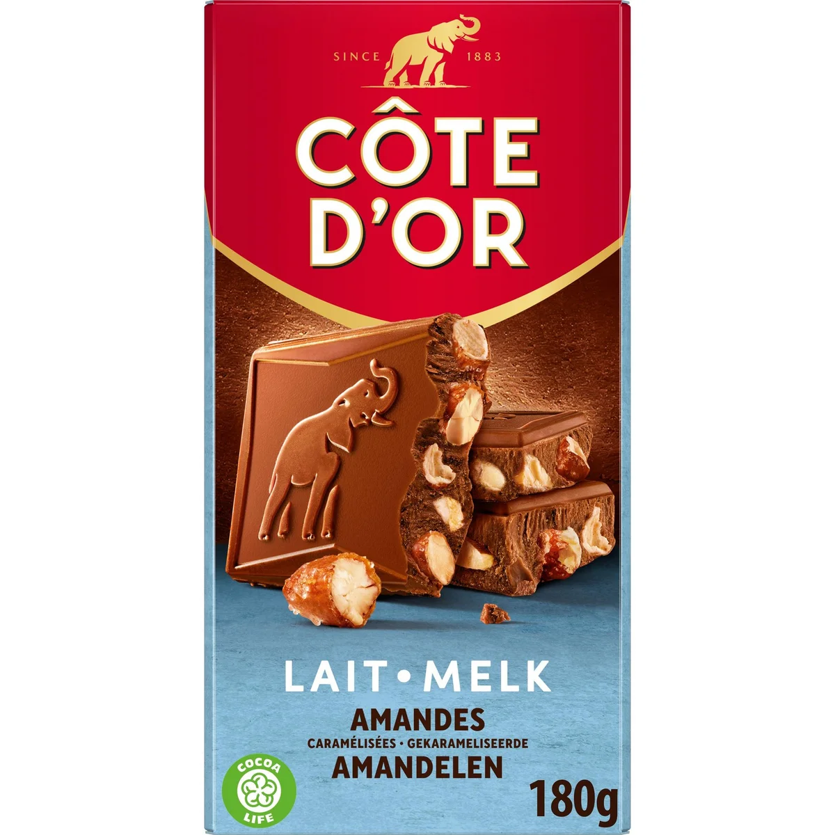 COTE D'OR Tablette de chocolat au lait, à la pointe de sel et aux amandes caramélisées 1 pièce