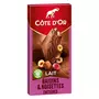COTE D'OR Tablette de chocolat au lait raisins et noisettes entières 1 pièce 180g