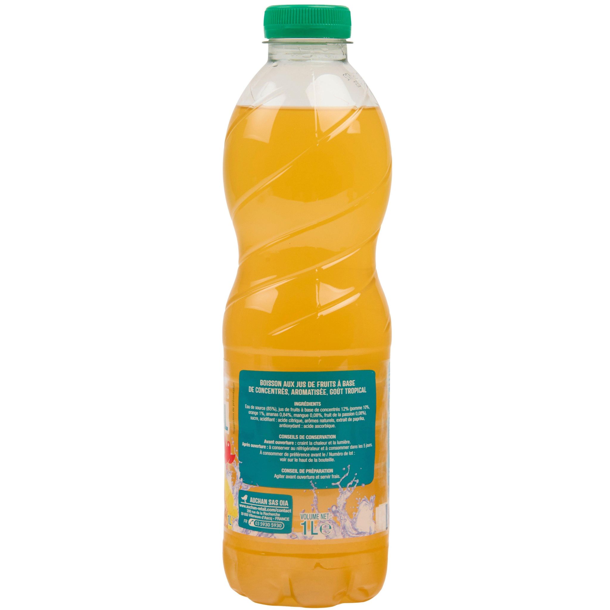 Voir la diapositive 2 : AUCHAN Boisson aux jus de fruits à base de concentrés goût tropical 1l