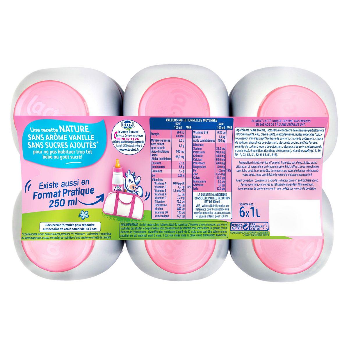 LACTEL Eveil 3 lait de croissance nature liquide dès 12 mois 6x1l