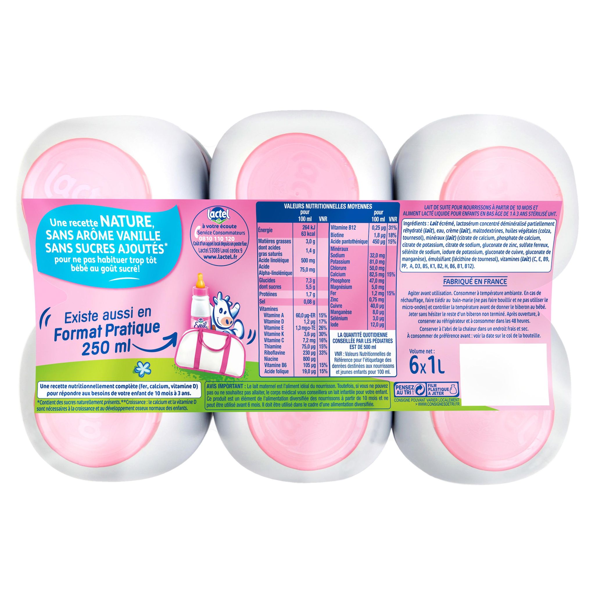 Voir la diapositive 2 : LACTEL Eveil 3 lait de croissance nature liquide dès 12 mois 6x1l