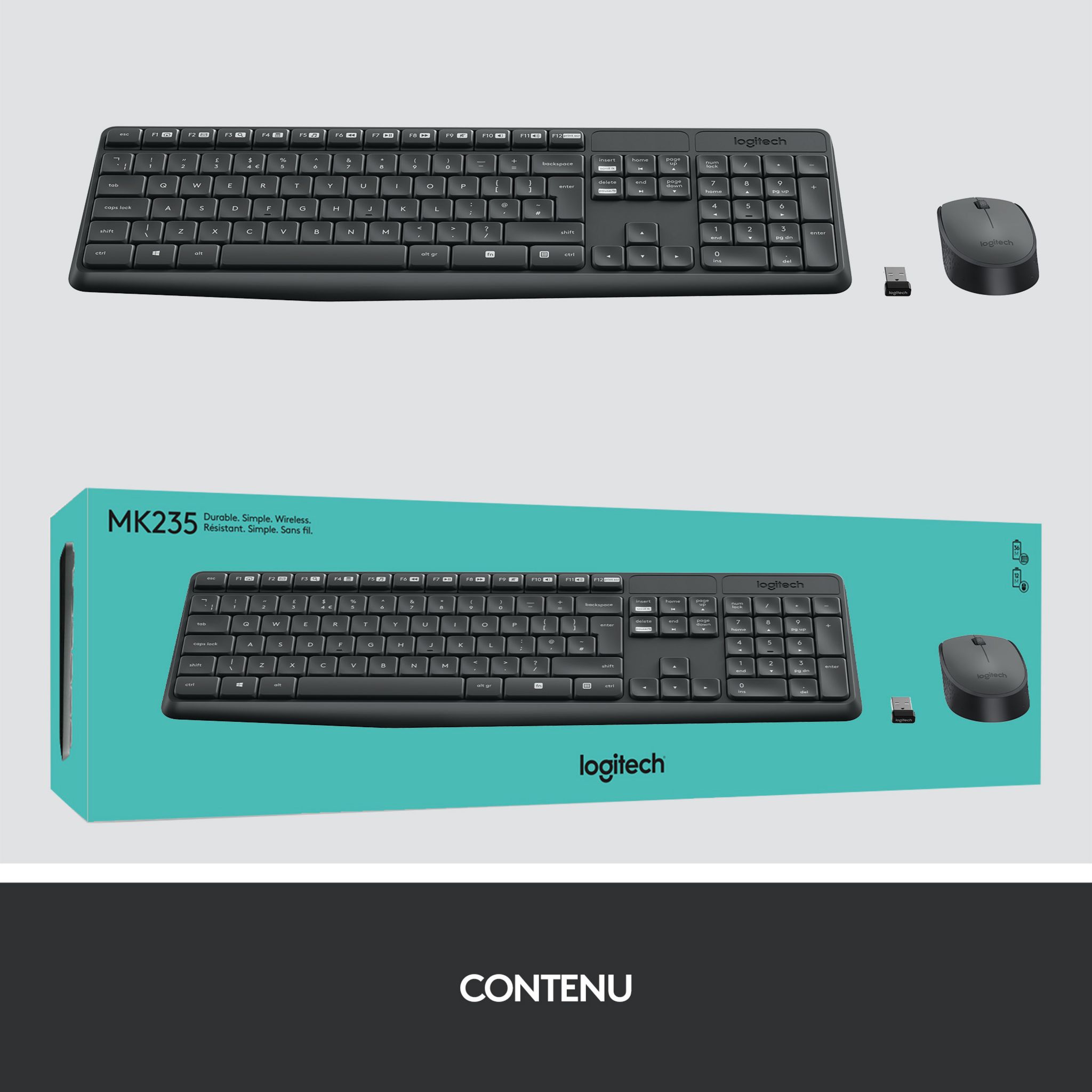 Voir la diapositive 2 : LOGITECH Combo Clavier et Souris MK235 AZERTY - Gris