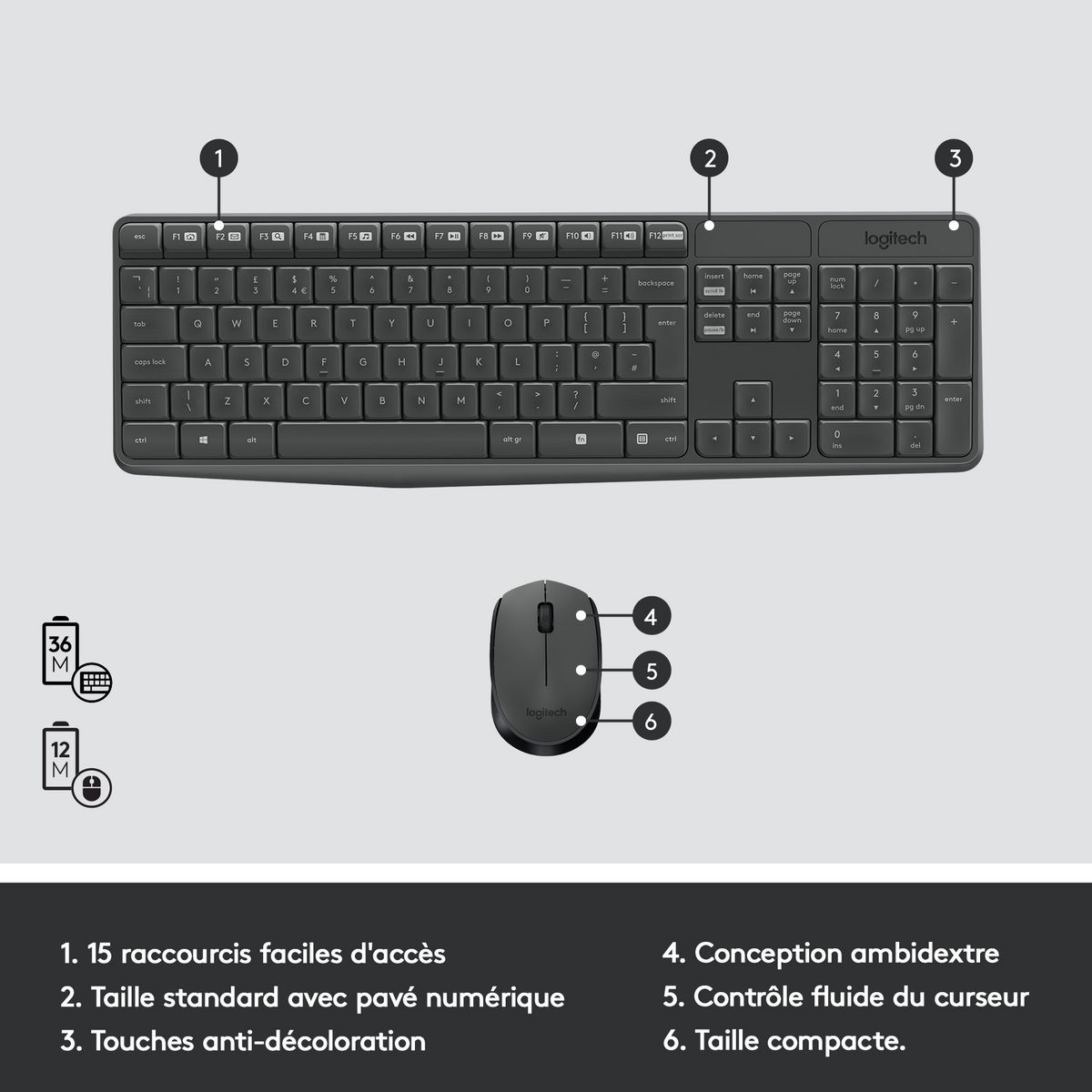 LOGITECH Combo Clavier et Souris MK235 AZERTY - Gris