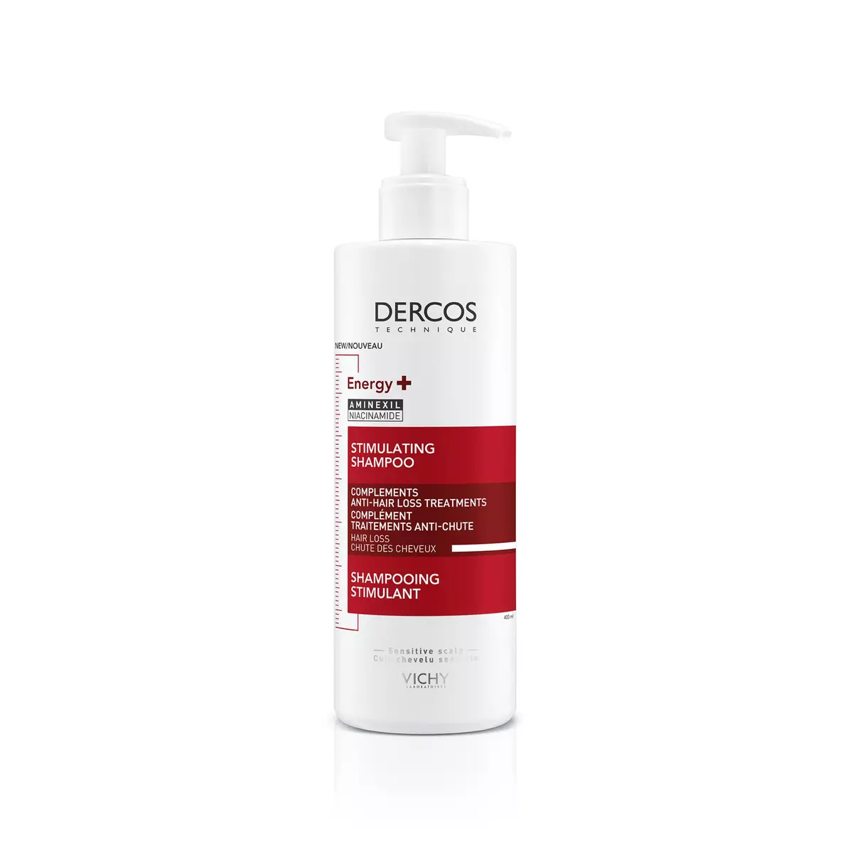 VICHY Dercos Shampooing stimulant complément traitements anti-chute de cheveux pour cuir chevelu sensible 400ml
