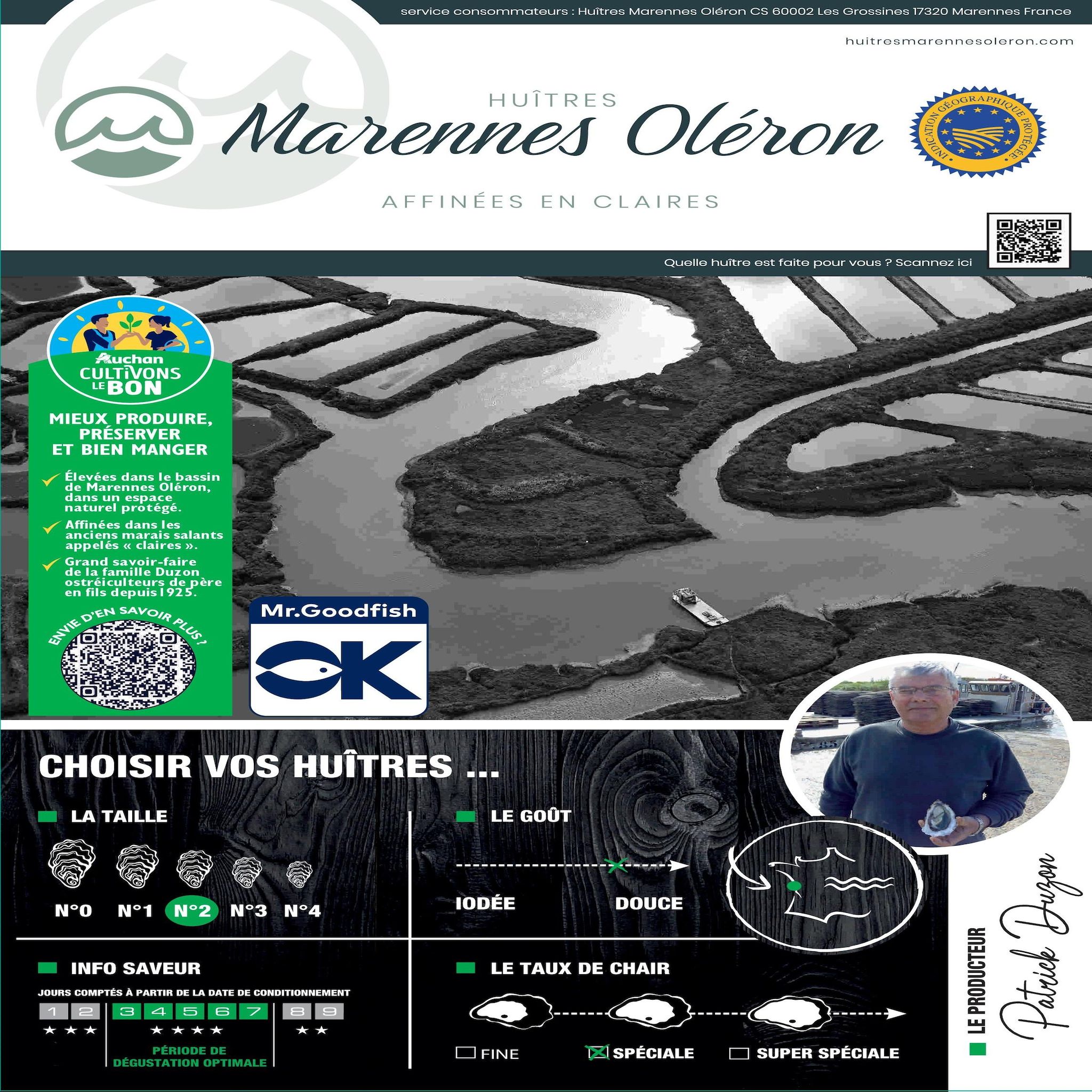 Voir la diapositive 2 : LA MARÉE DU JOUR CULTIVONS LE BON Huîtres Marennes Oléron IGP calibre n°2 12 pièces 1.2kg