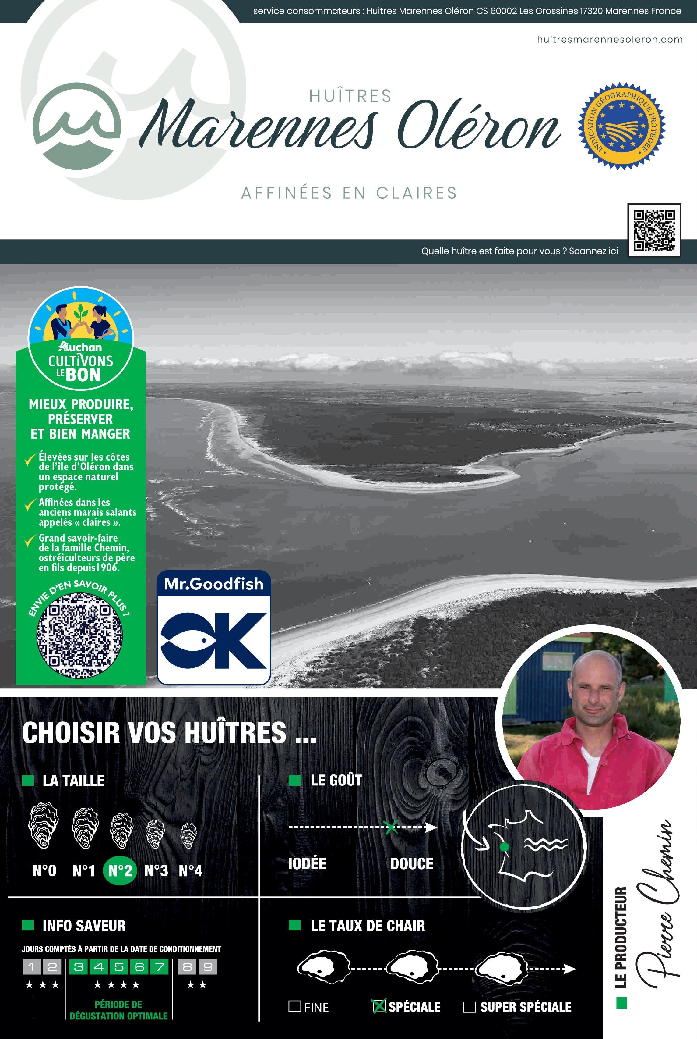 Voir la diapositive 3 : LA MARÉE DU JOUR CULTIVONS LE BON Huîtres Marennes Oléron IGP calibre n°2 12 pièces 1.2kg
