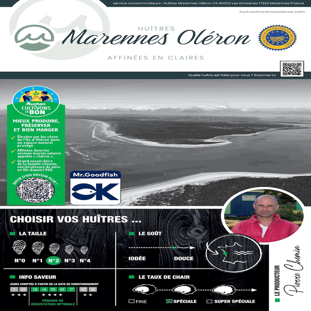 LA MARÉE DU JOUR CULTIVONS LE BON Huîtres Marennes Oléron IGP calibre n°2 12 pièces 1.2kg