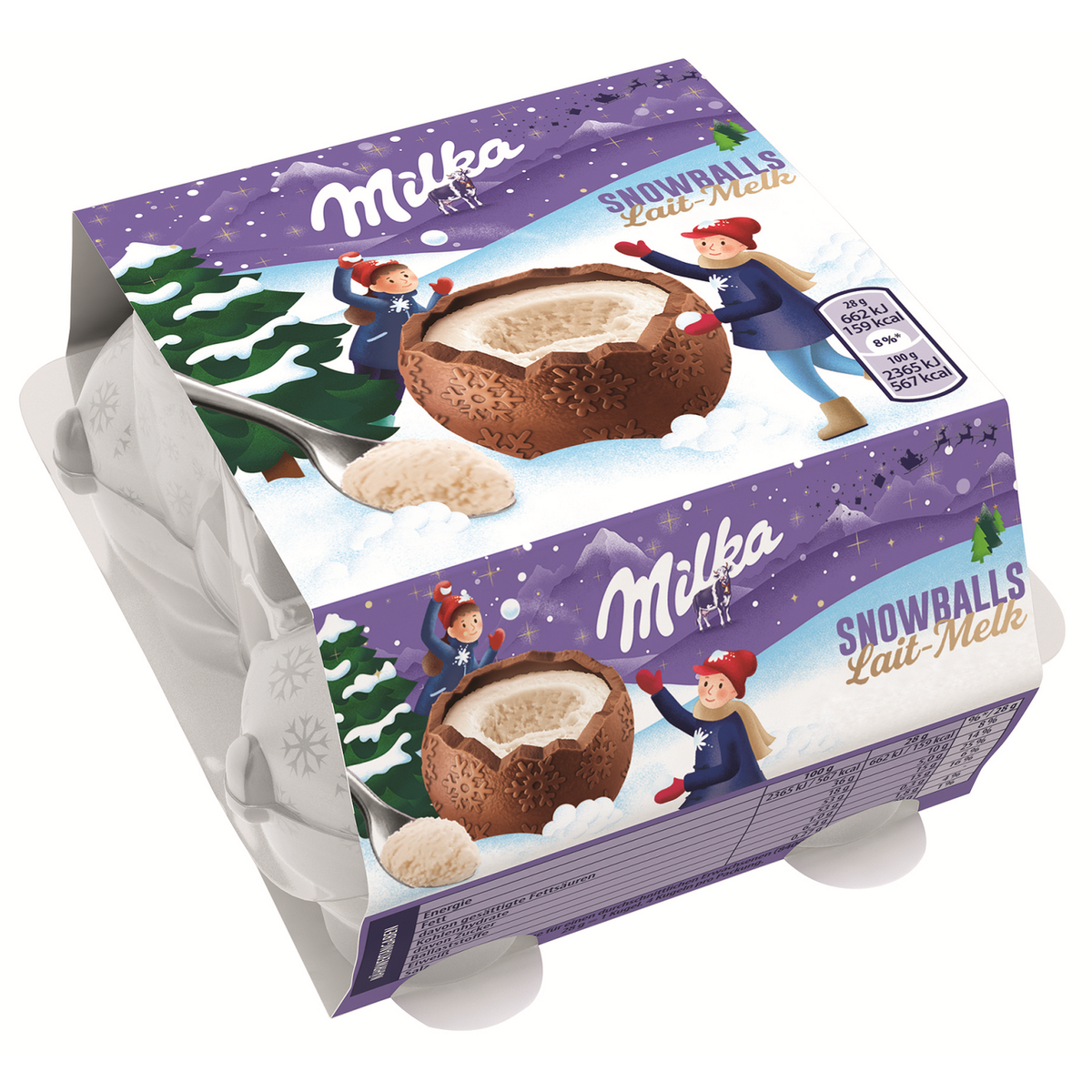 MILKA Snowballs Œufs en chocolat au lait fourrés 4 pièces 112g