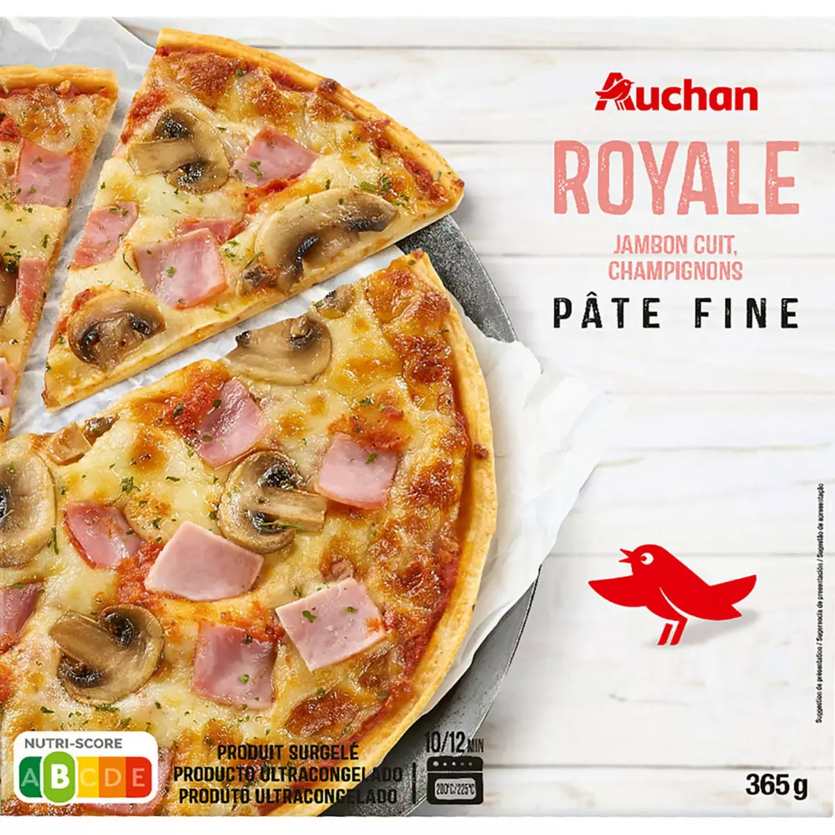 AUCHAN Pizza pâte fine Régina  2 personnes 365g