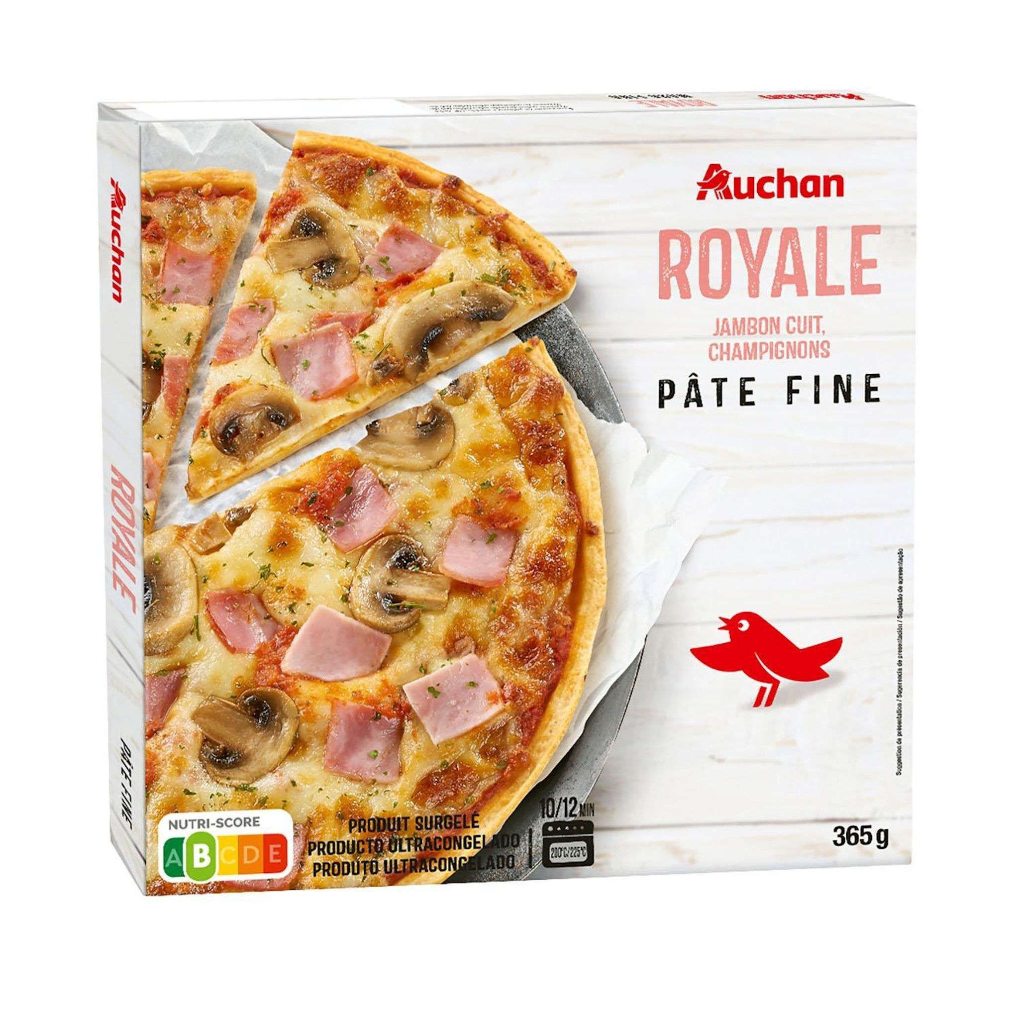 Voir la diapositive 2 : AUCHAN Pizza royale pâte fine 365g