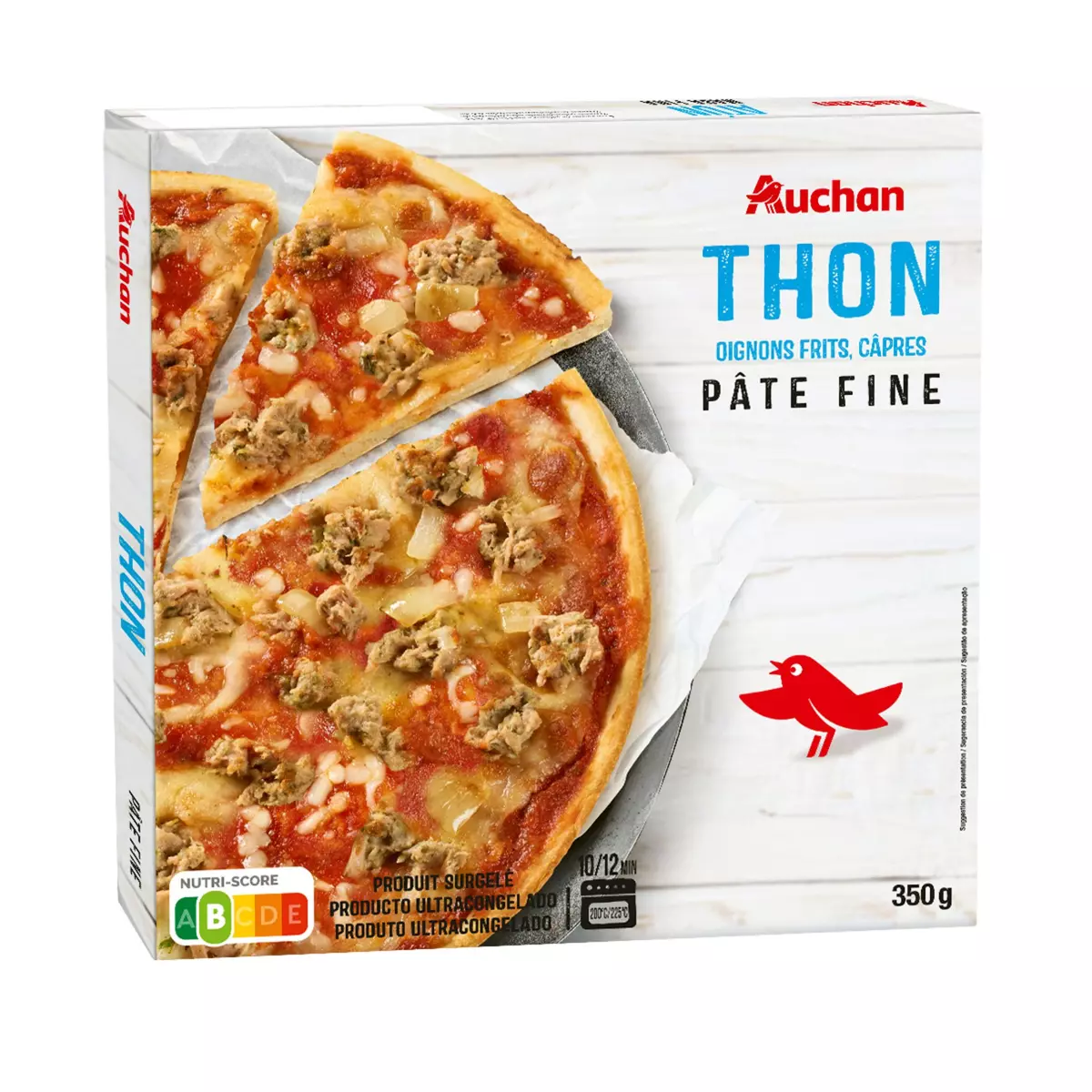AUCHAN Pizza pâte fine au thon 350g