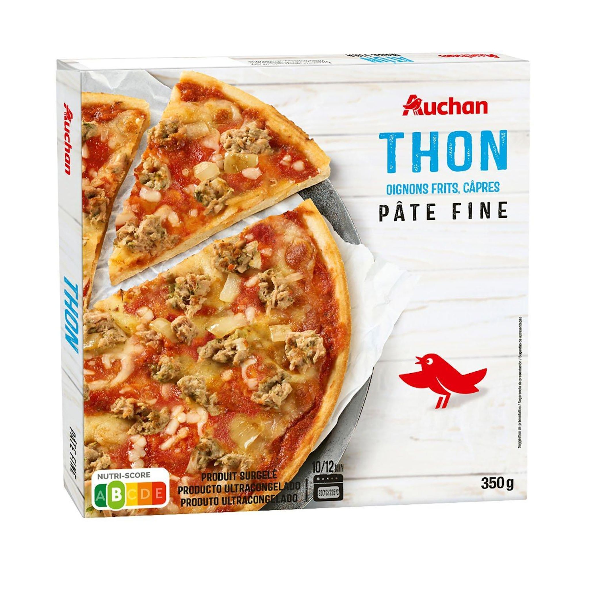 Voir la diapositive 2 : AUCHAN Pizza pâte fine au thon 350g