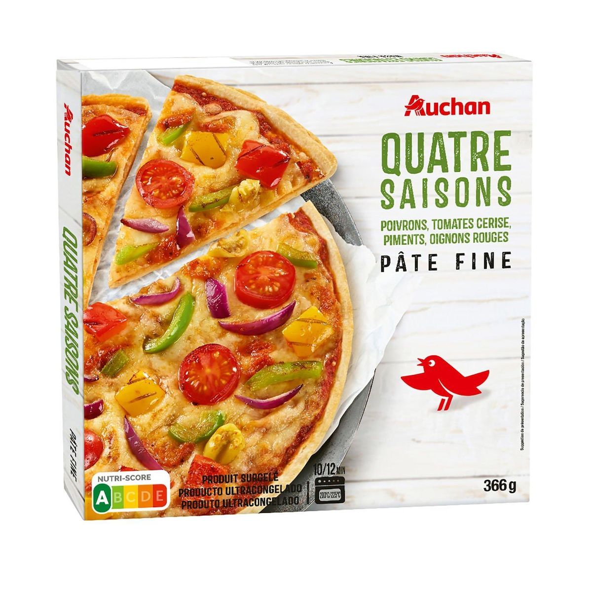 AUCHAN Pizza pâte fine 4 saisons 366g