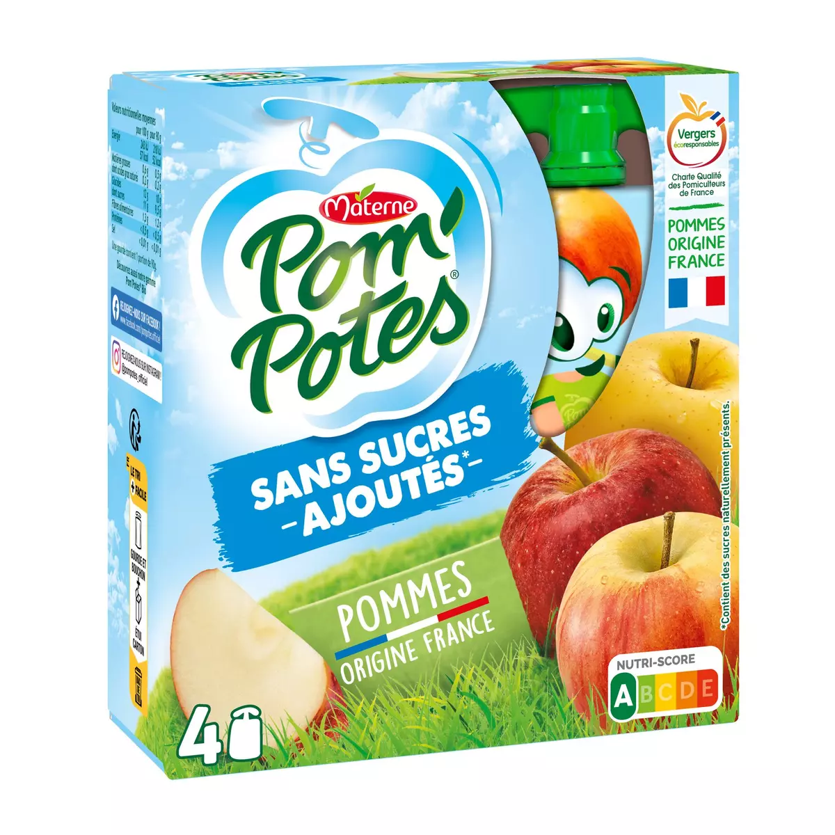 POM'POTES Gourdes pomme sans sucre ajouté 4x90g