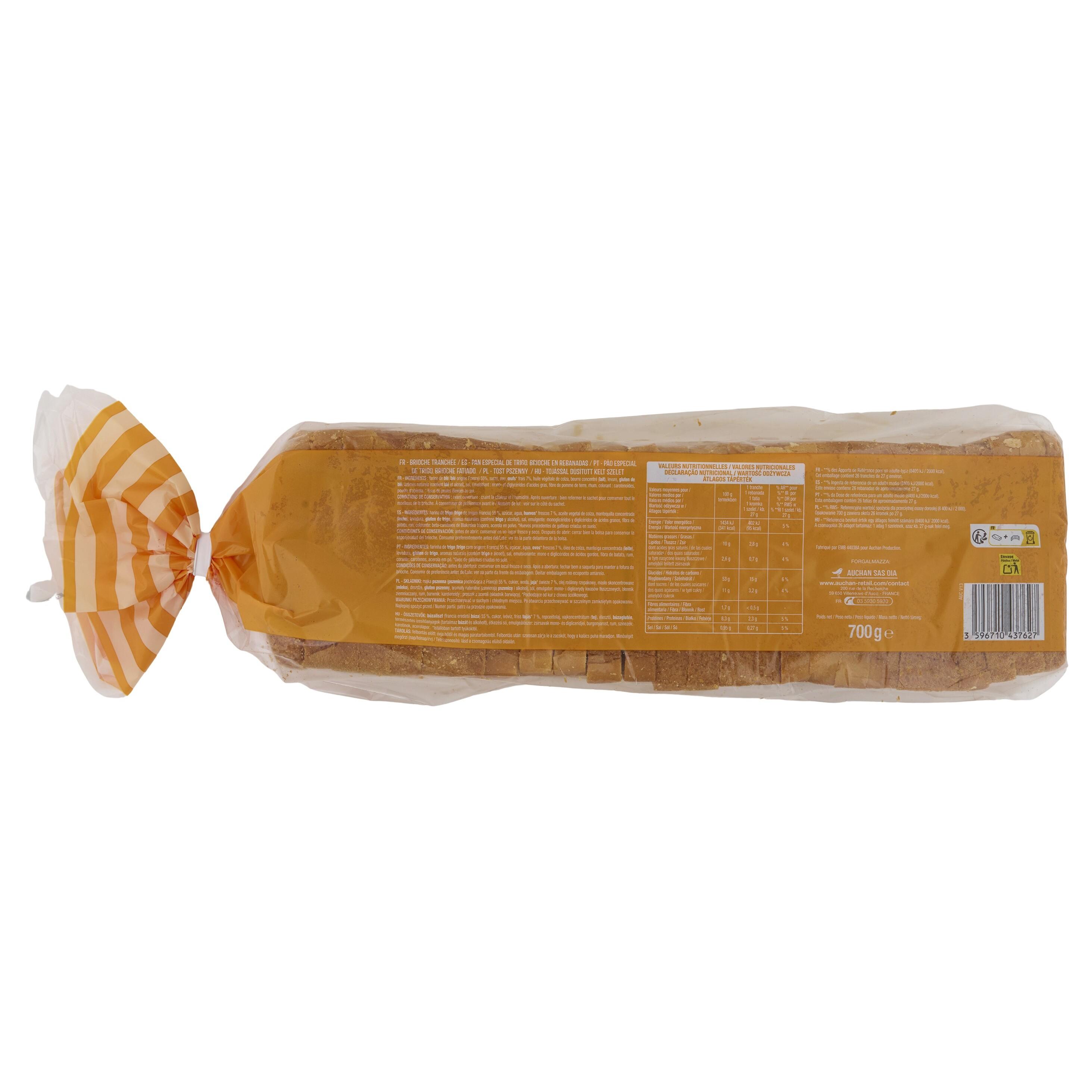 Voir la diapositive 2 : AUCHAN Brioche tranchée 26 tranches 700g