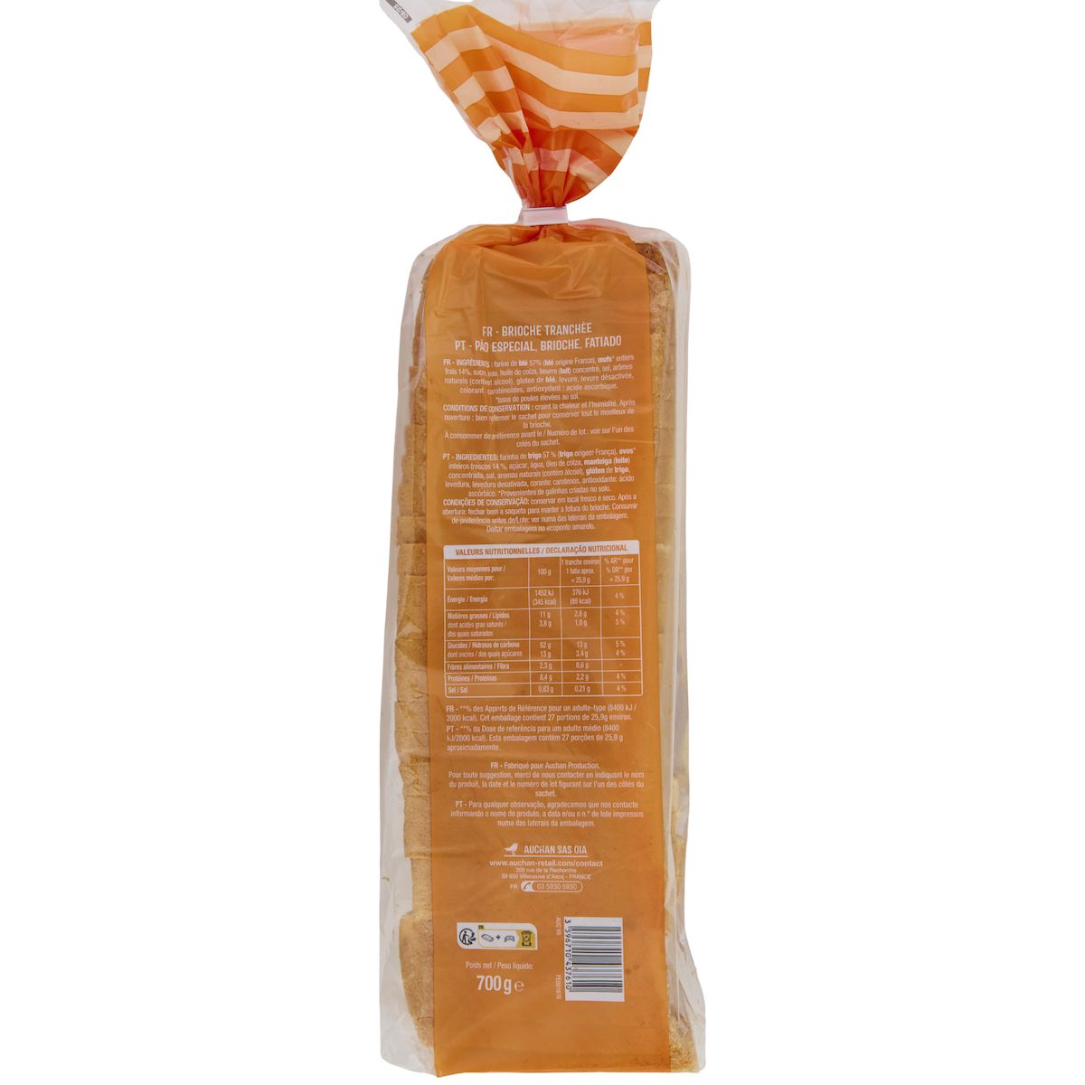 AUCHAN Brioche tranchée 26 tranches 700g